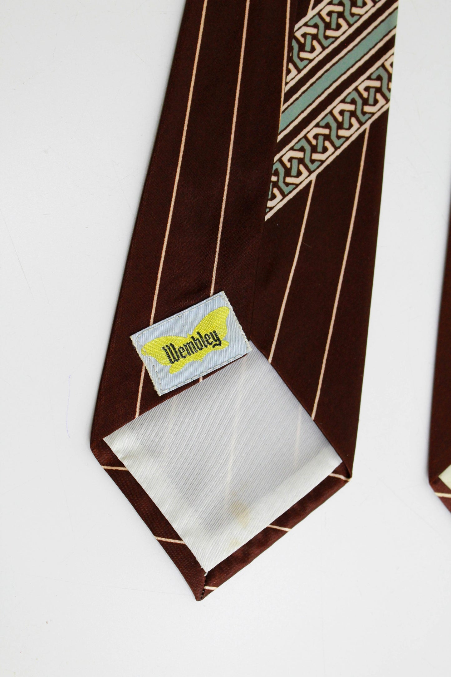 1940s wide swing tie brown cream stripe with green detail 