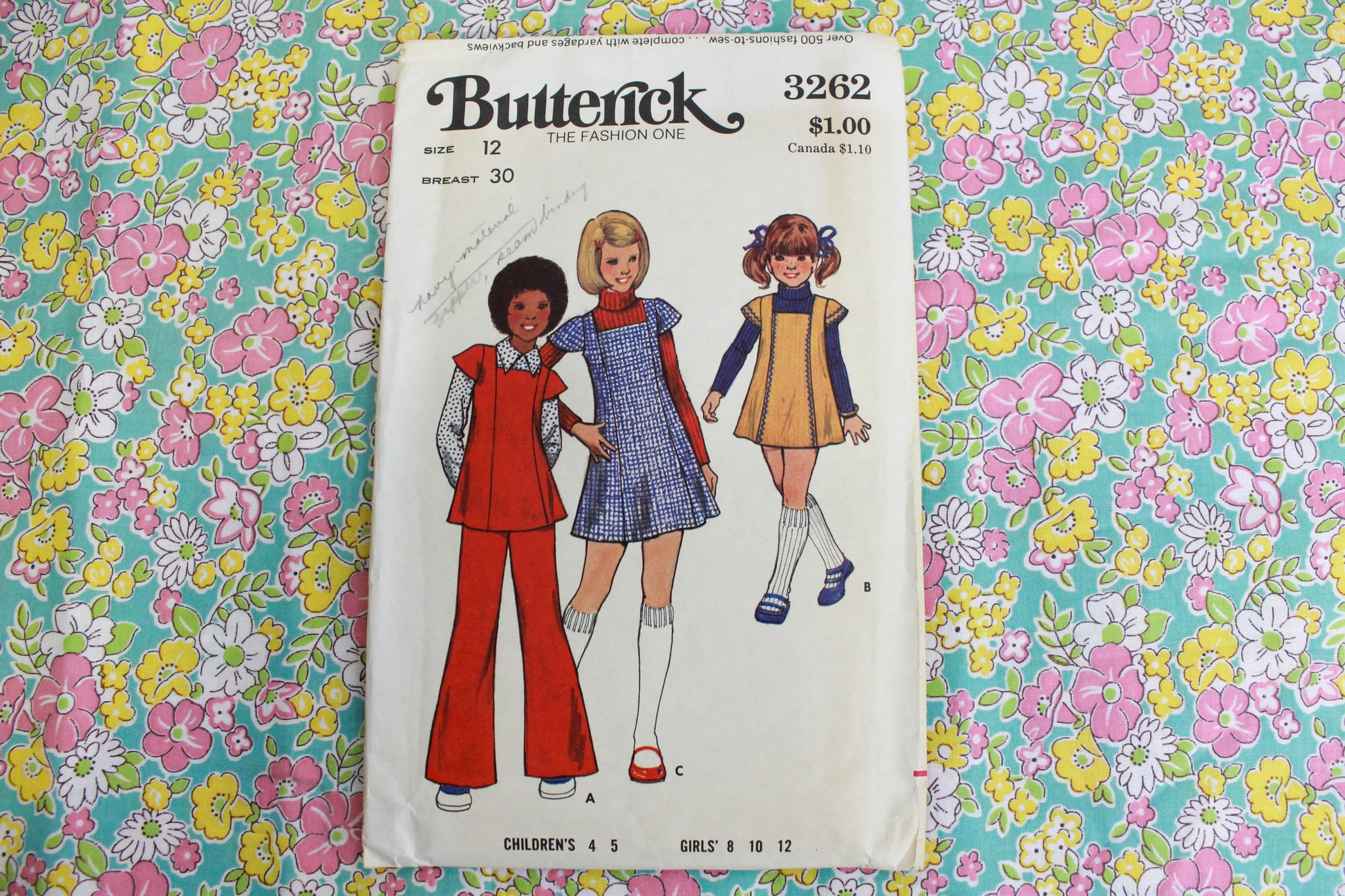 1970s girls tunic and pants sewing pattern butterick 3262