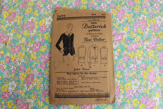 1920s jacket blouse sewing pattern butterick 3499