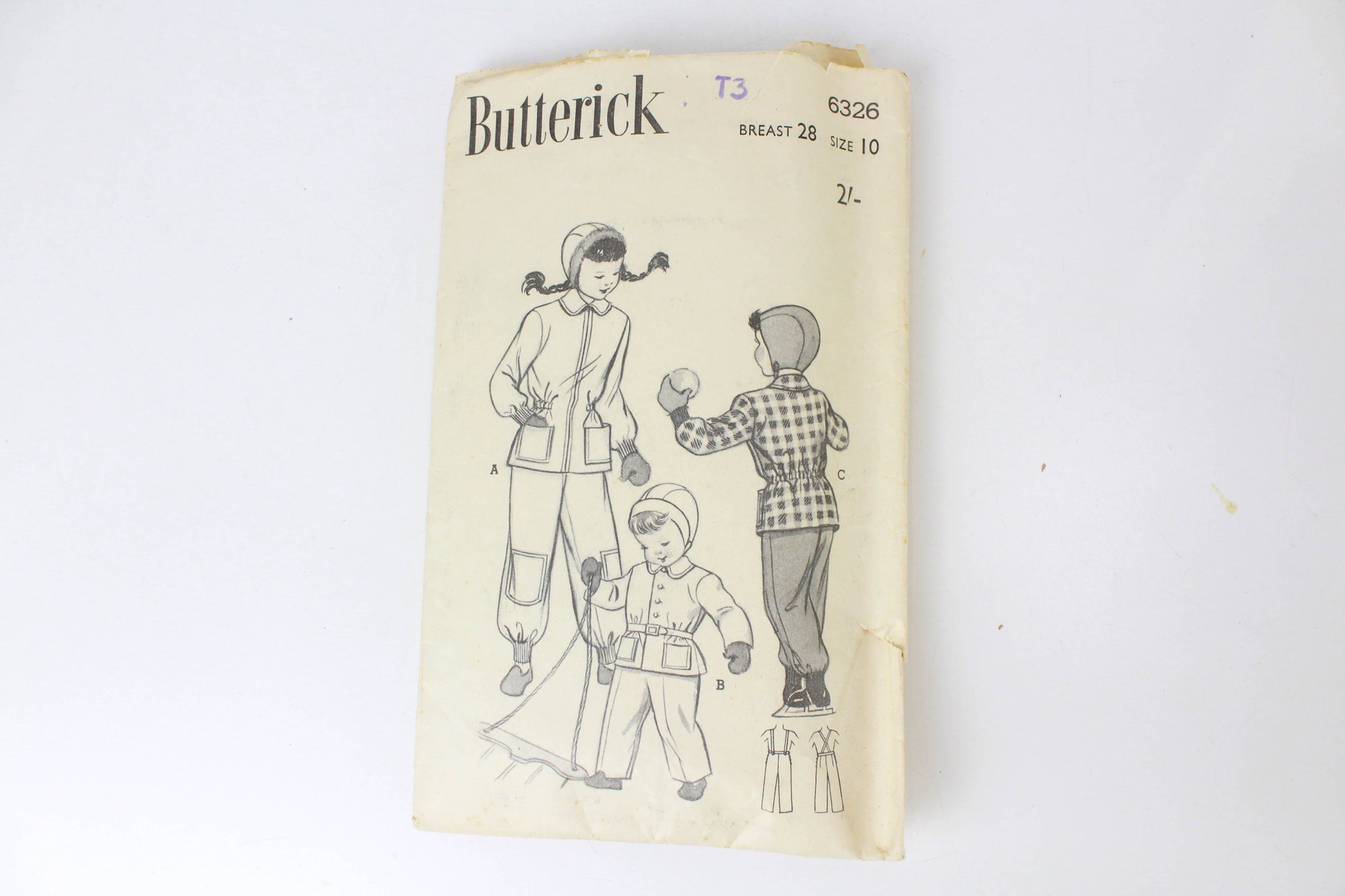 1940s childrens snowsuit sewing pattern butterick 6326 vintage pattern