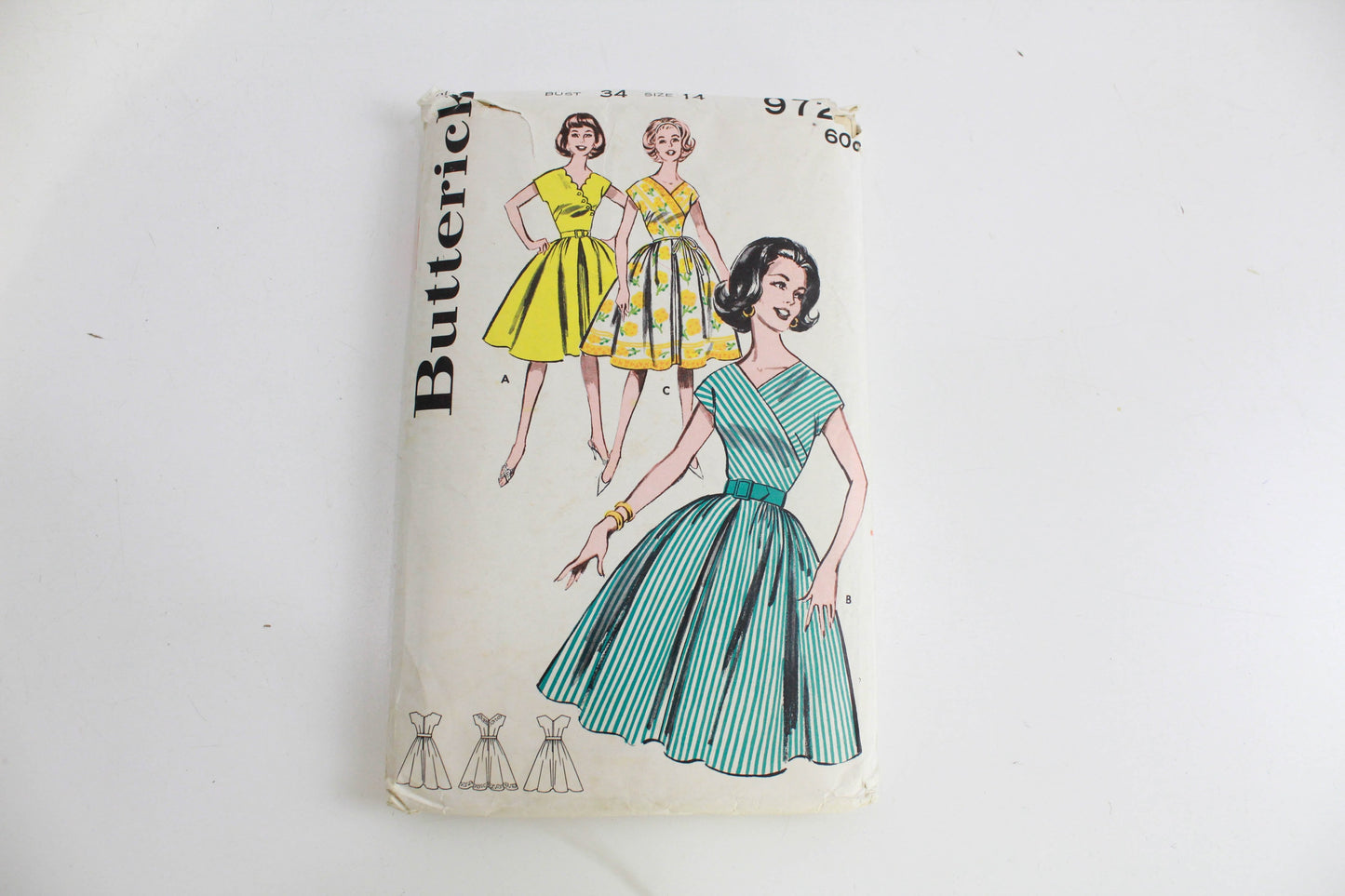 1960s Dress with Side Wrap Bodice Sewing Pattern, Butterick 9725