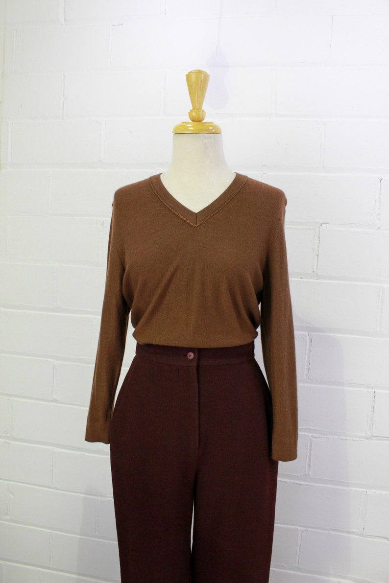vintage marlowe italian made cashmere v neck sweater chocolate brown