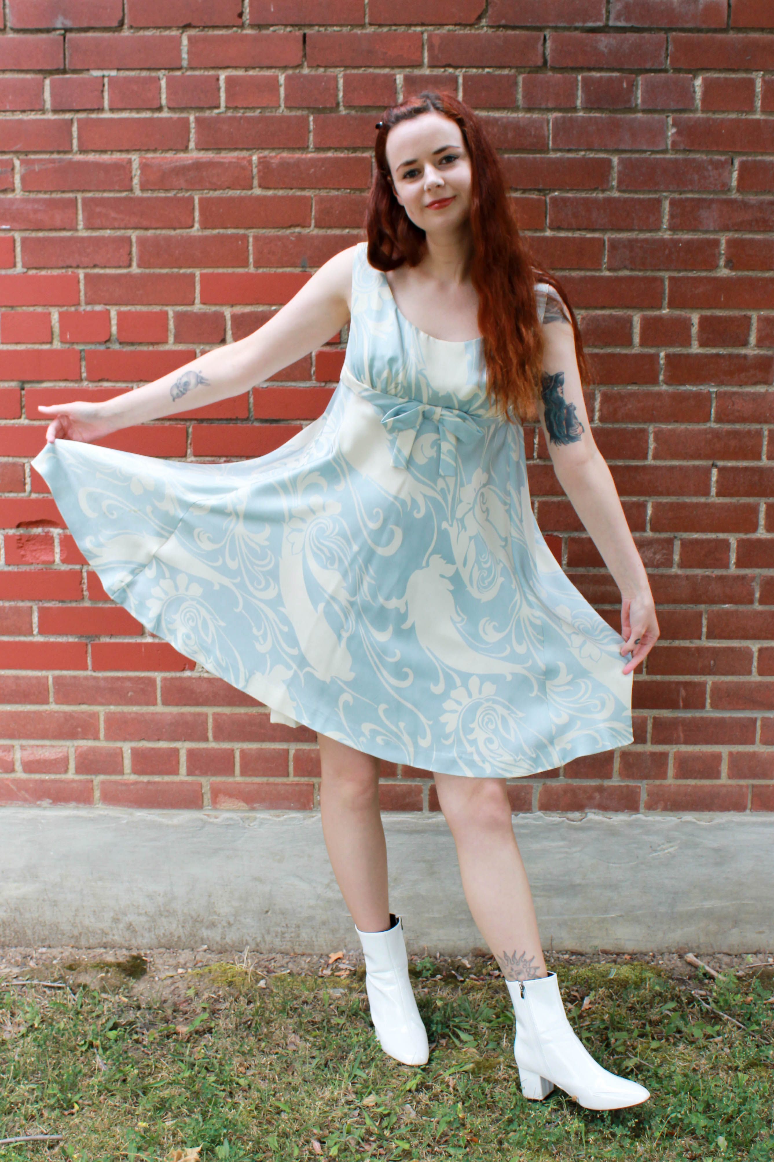 Blue on sale cream dress