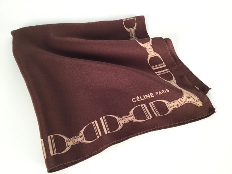 Vintage Celine Silk Handkerchief/Pocket Square, Stirrup Border