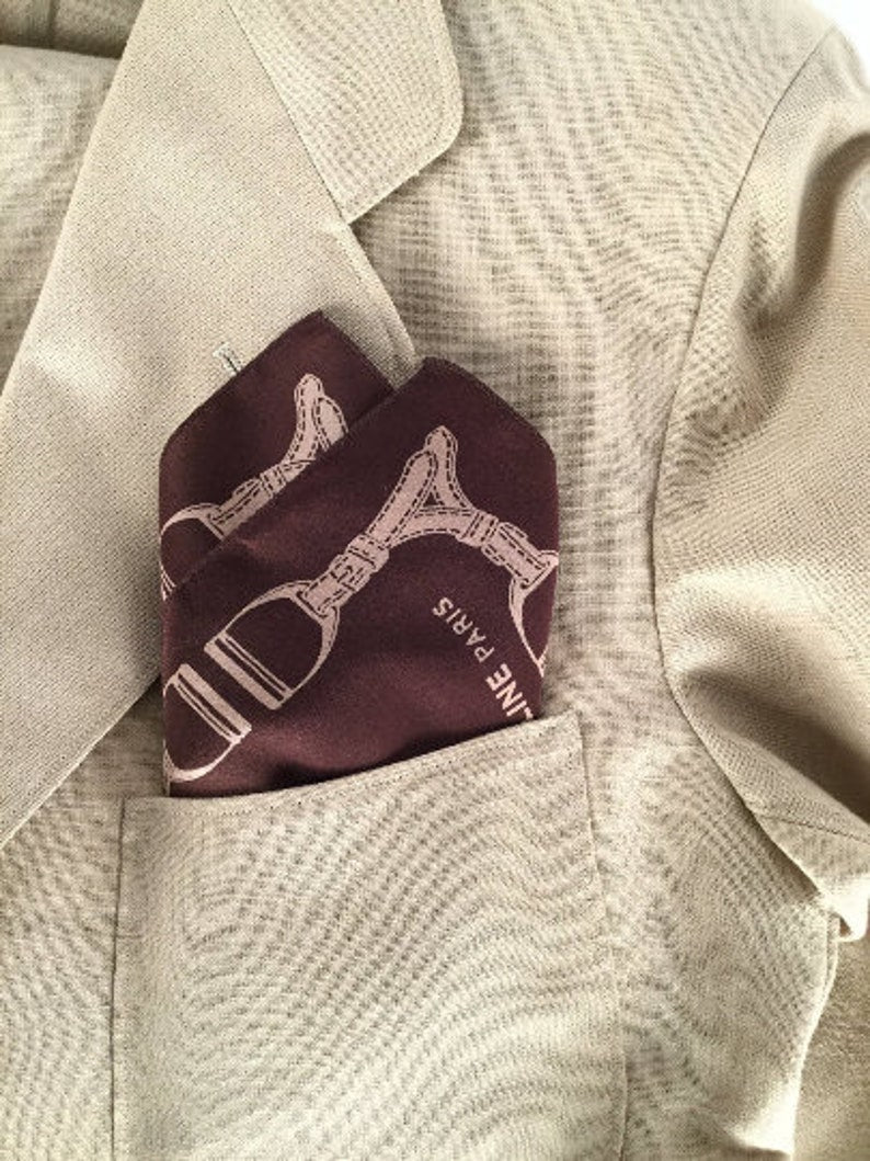 Vintage Celine Silk Handkerchief/Pocket Square, Stirrup Border