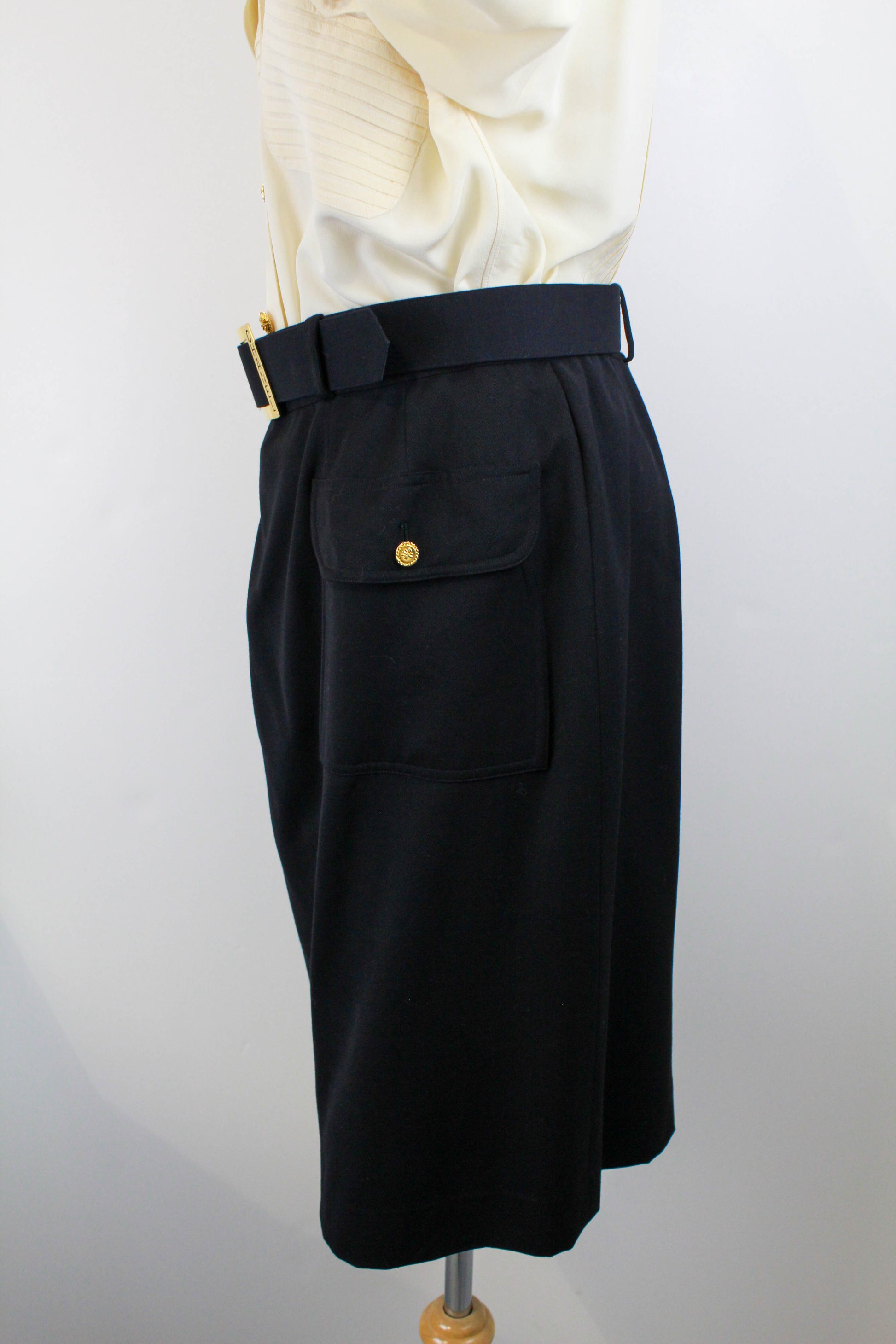 90s Chanel Wool Skirt with Logo Belt