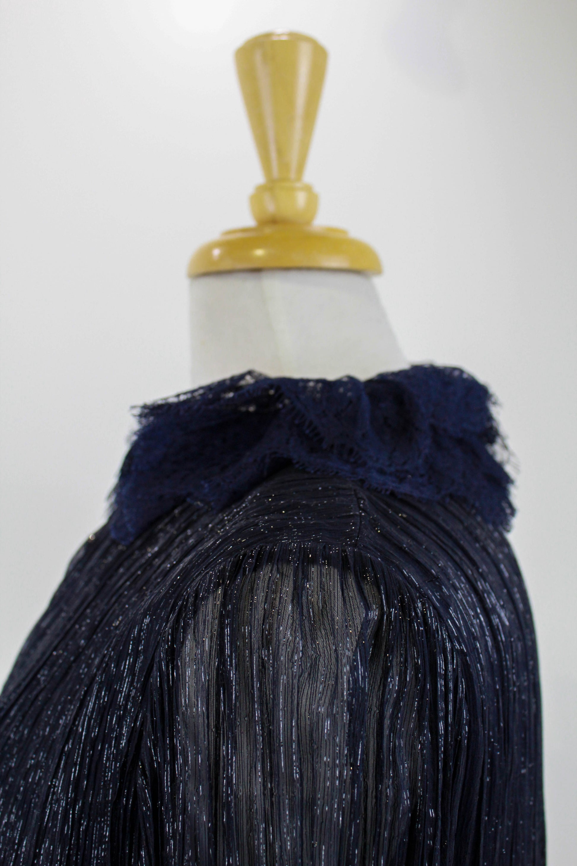 80s Vintage Chanel Ciré Silk Blouse, Medium, Metallic Navy Blue