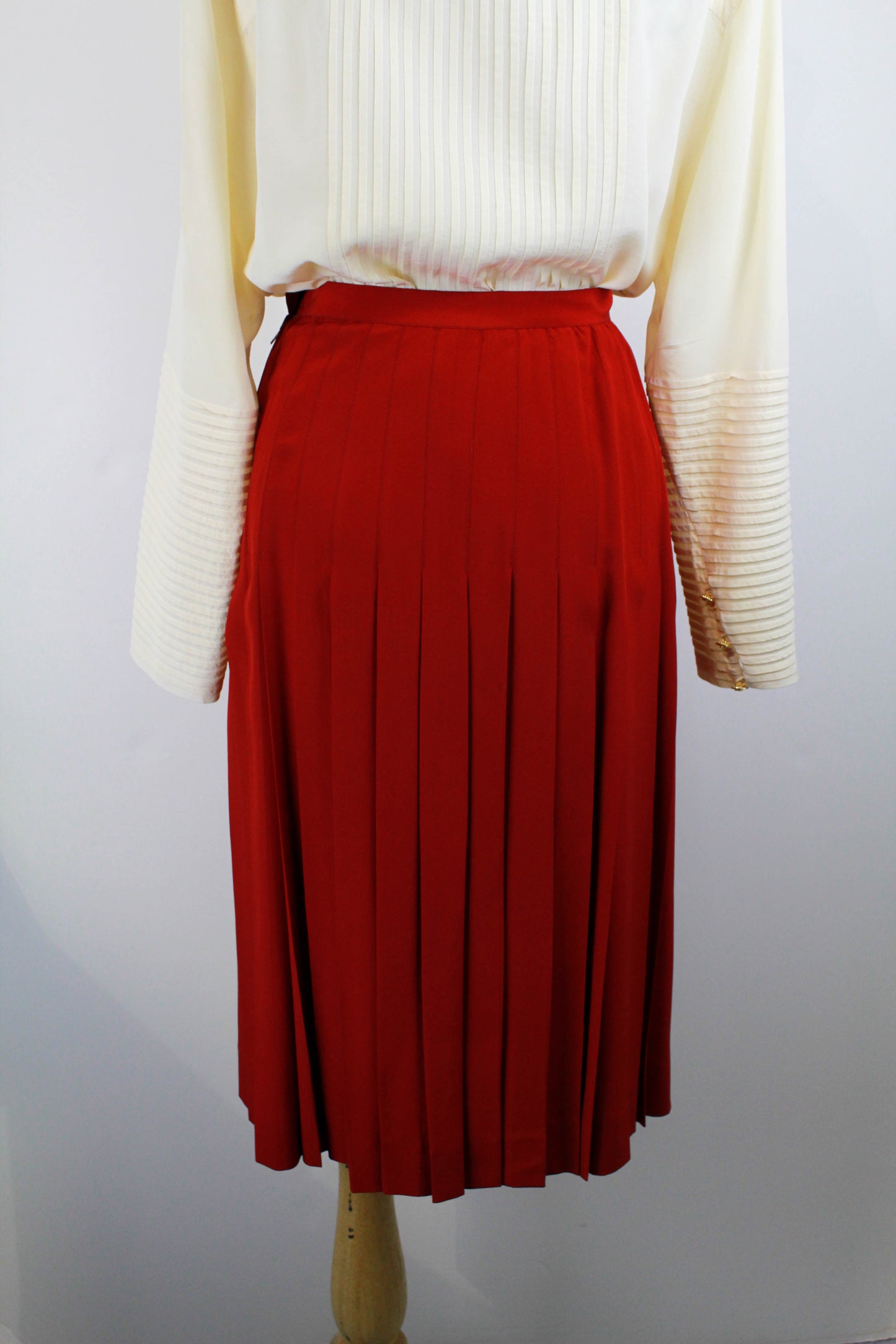 80s Vintage Chanel Red Silk Pleated Skirt