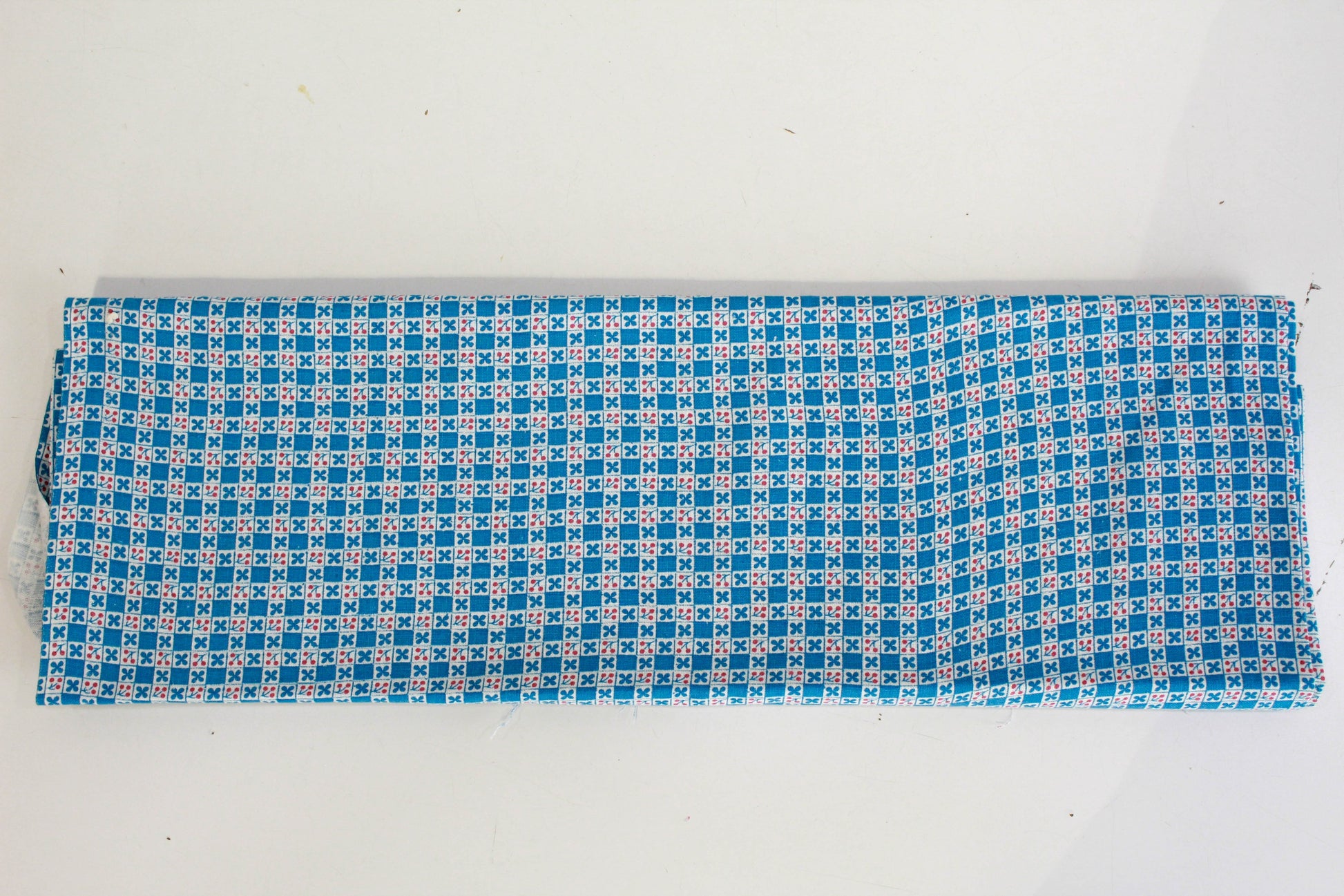 1930s 40s cherry print blue and white square feedsack cotton fabric