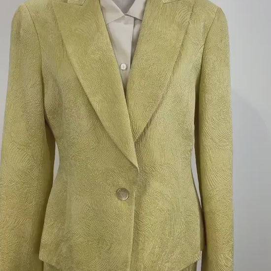 80s Nina Ricci Gold Skirt Suit, Wool and Silk, Vintage Designer Women's Blazer and Skirt, Made in France, M/L