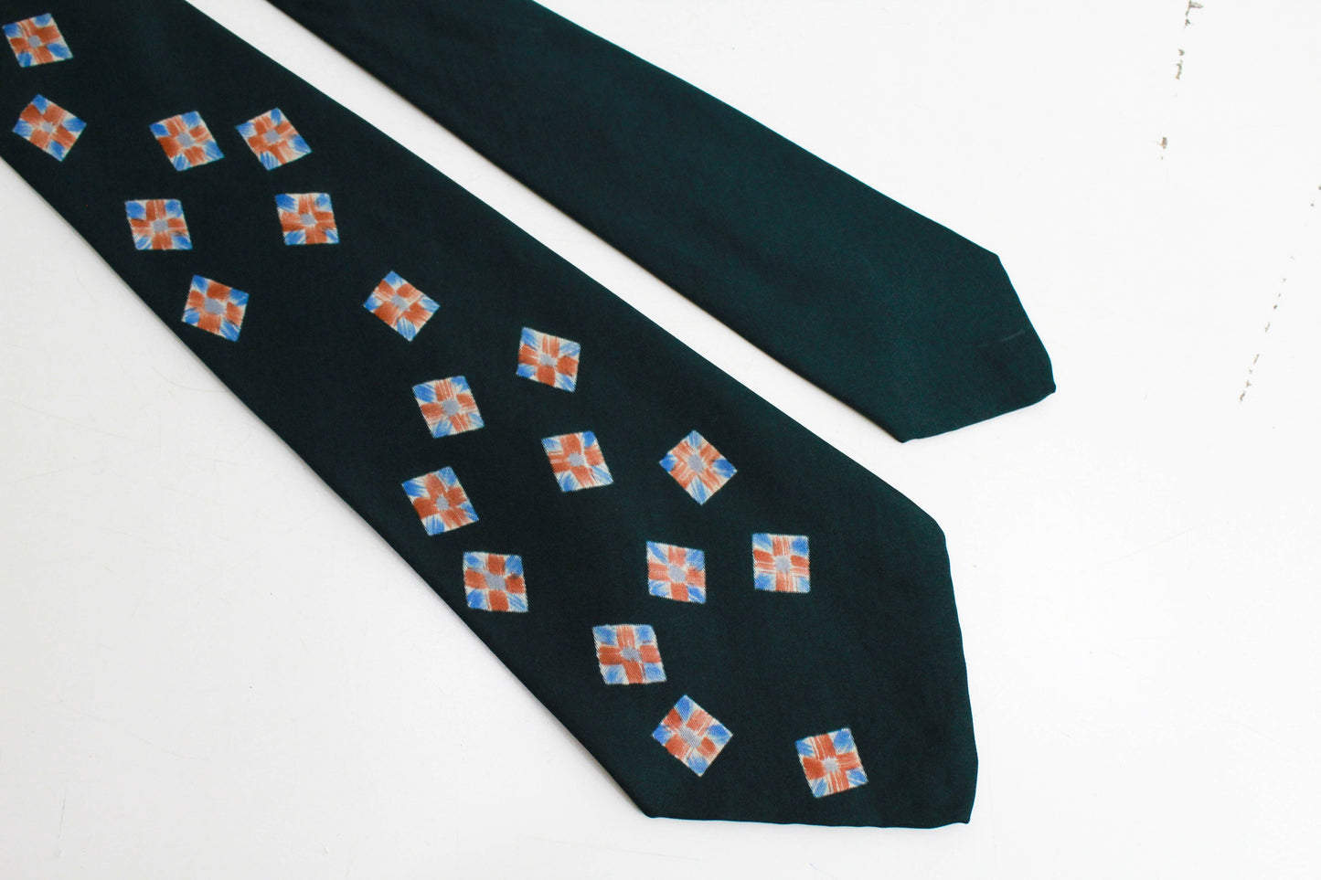 1940s dark green abstract square print wide swing tie
