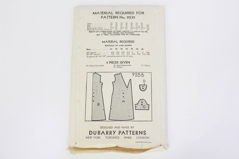 1930s dress sewing pattern dubarry 953B complete unused