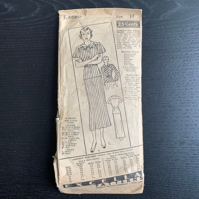 1930s womens dress sewing pattern excella e4560