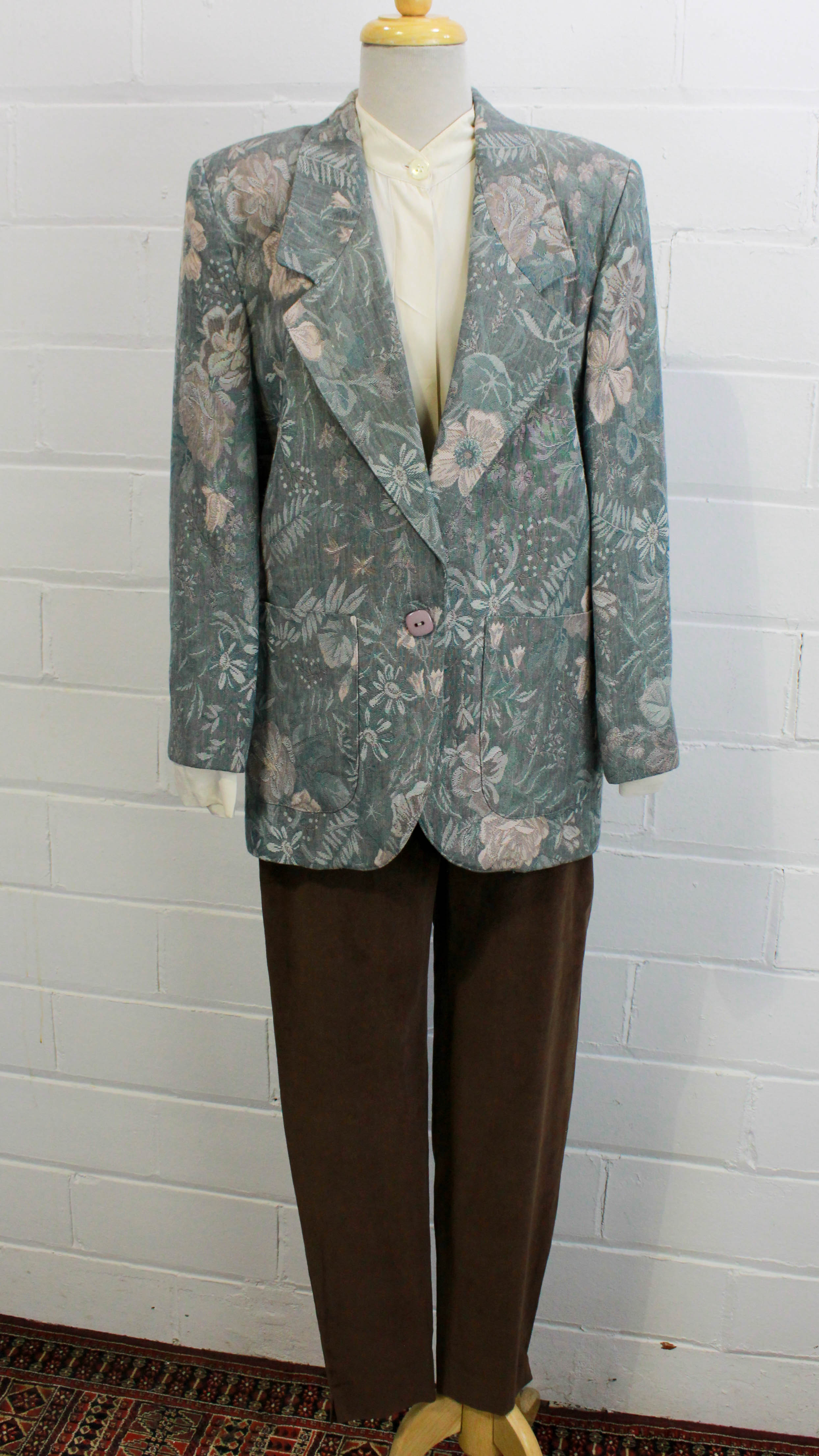 80s Pastel Floral Blazer Blue and Pink Medium Ian Drummond Vintage