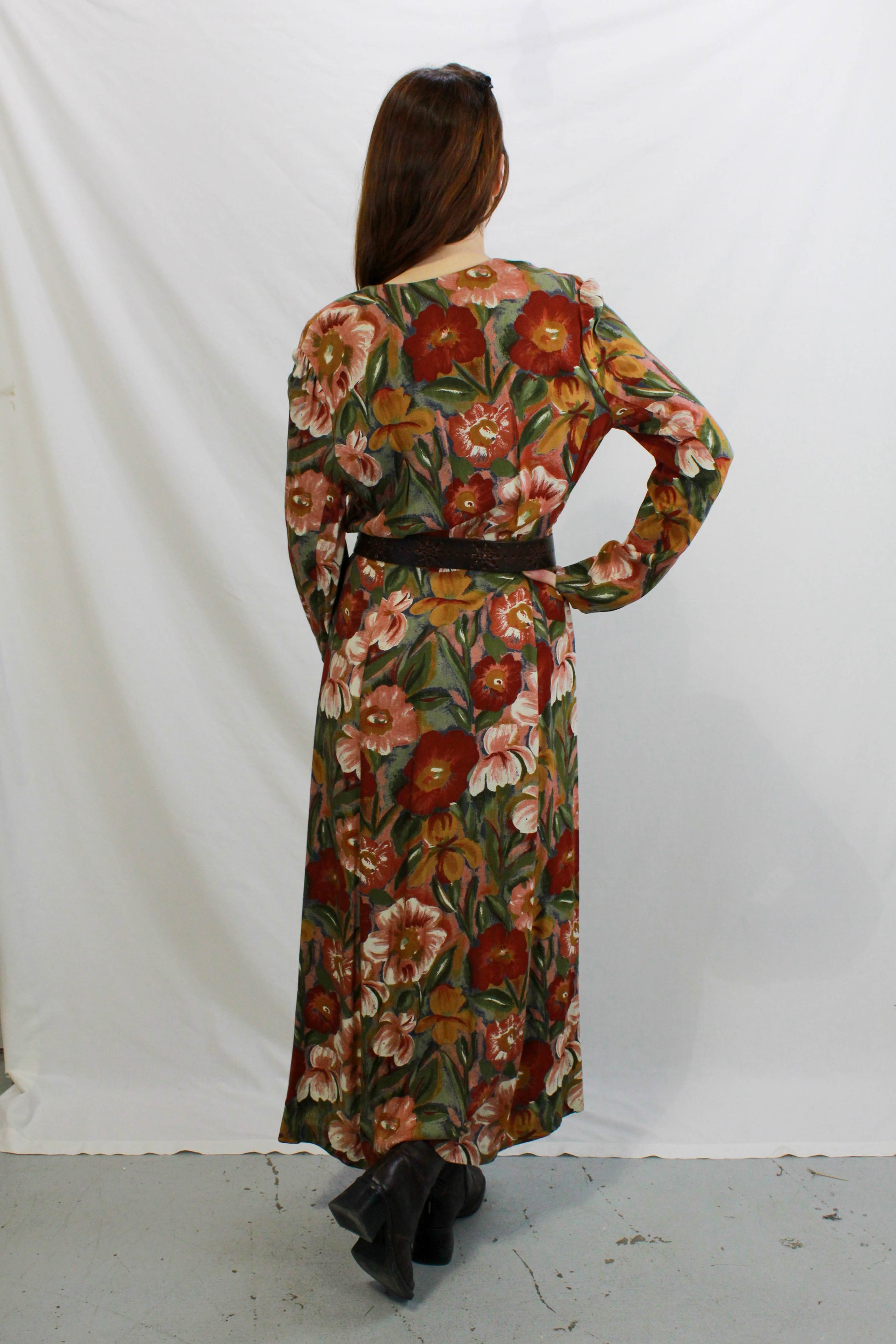 1990s Vintage Floral Rayon Maxi Dress, Button Front Women's 90s Dress