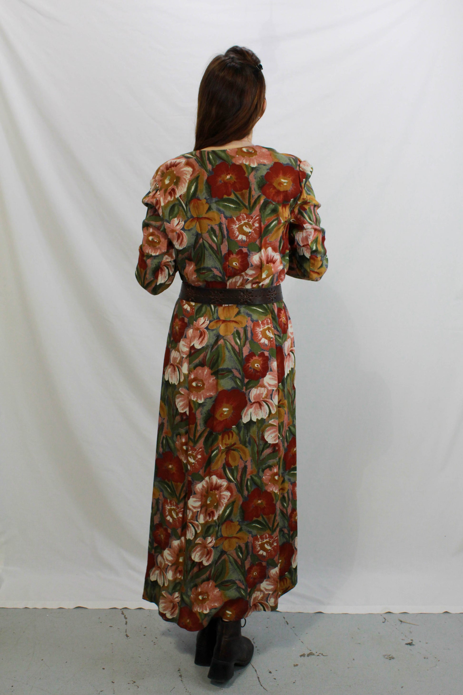 Vintage 1990s Deadstock Dark Autumnal Floral Rayon Long Sleeve Button Front Maxi Dress Large Vintage 1990s Deadstock Dark Autumnal Floral Rayon Long Sleeve Button Front Maxi Dress Large
