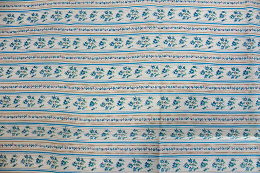 1930s 40s floral print striped feedsack cotton sewing fabric blue and white 