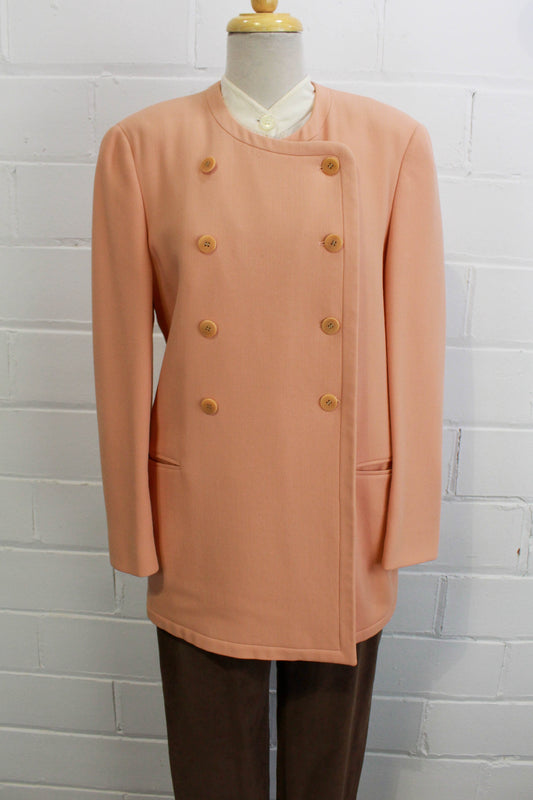 90s Giorgio Armani Peach Wool Blazer Double Breasted Vintage Designer Jacket