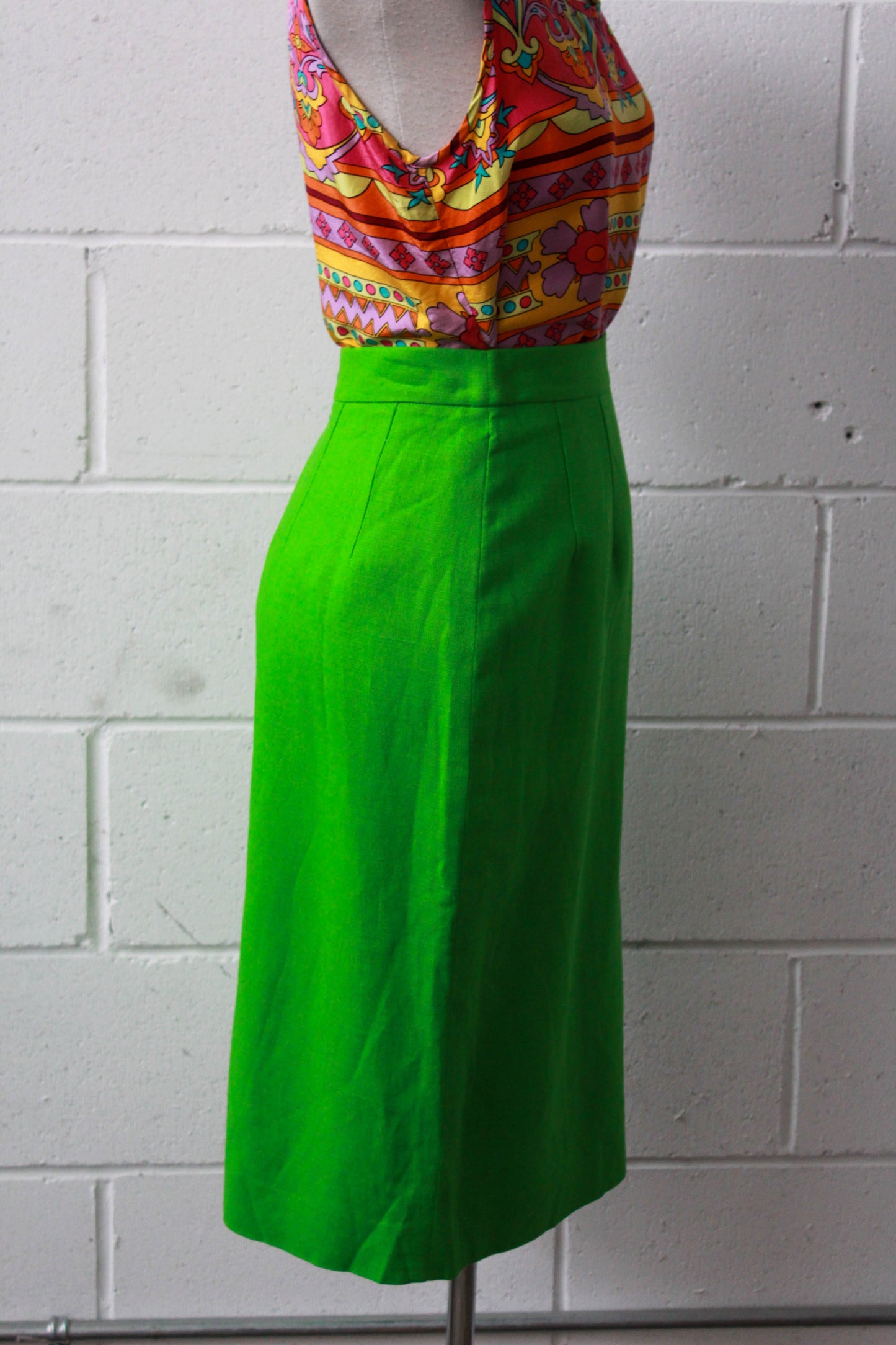 Bright Grass Green Pencil Skirt, Waist 28"
