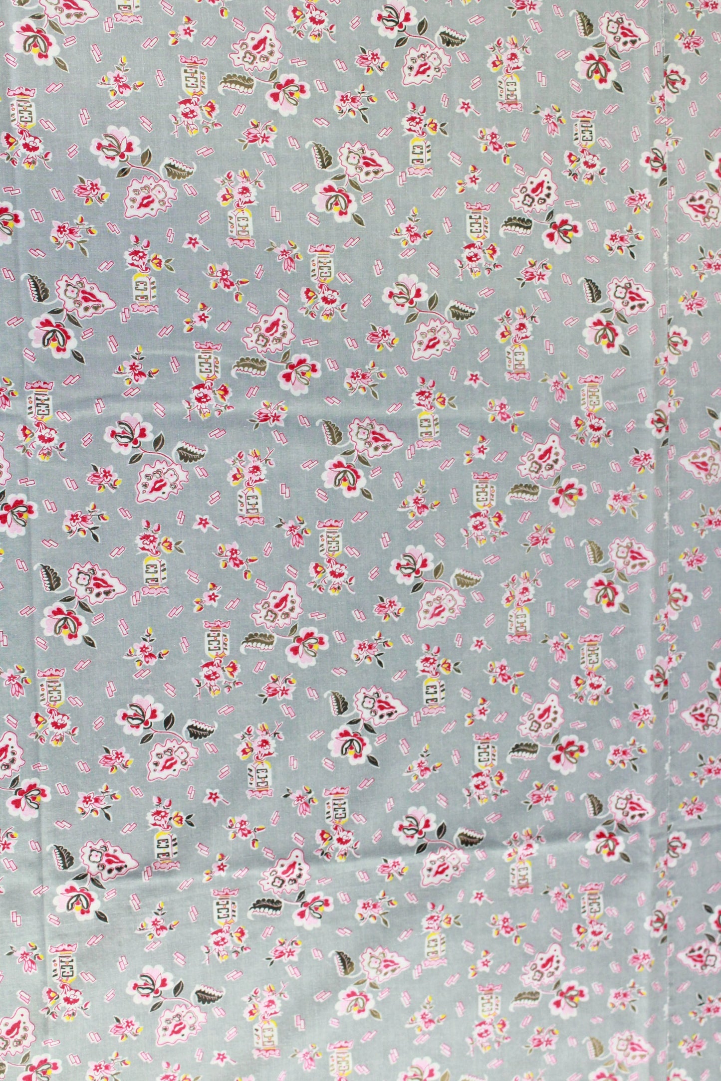1940s Grey Floral Cotton Duvet Cover, 73" x 71"