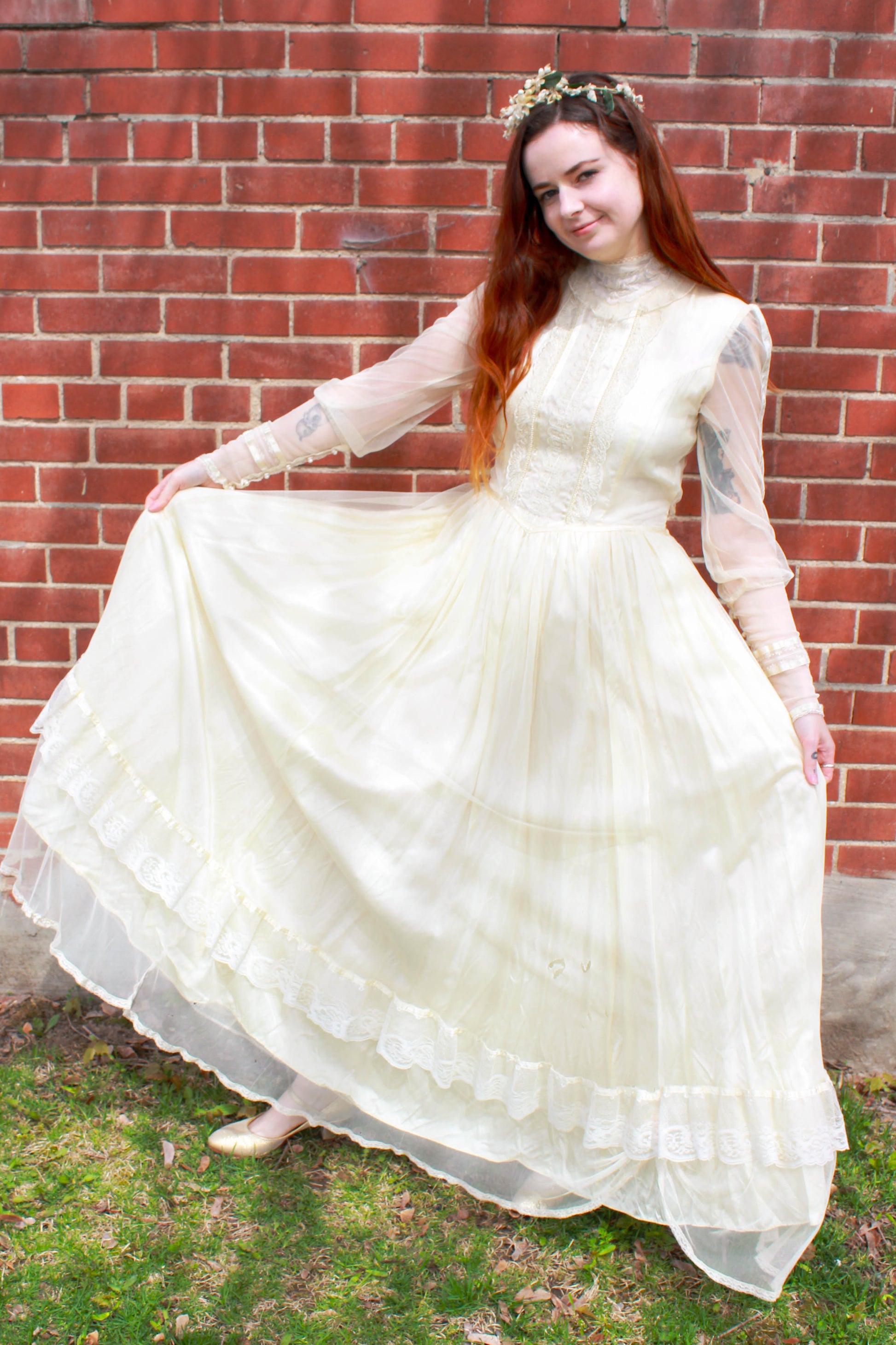 Vintage 1970s Gunne Sax Ivory Edwardian-Style Wedding Dress