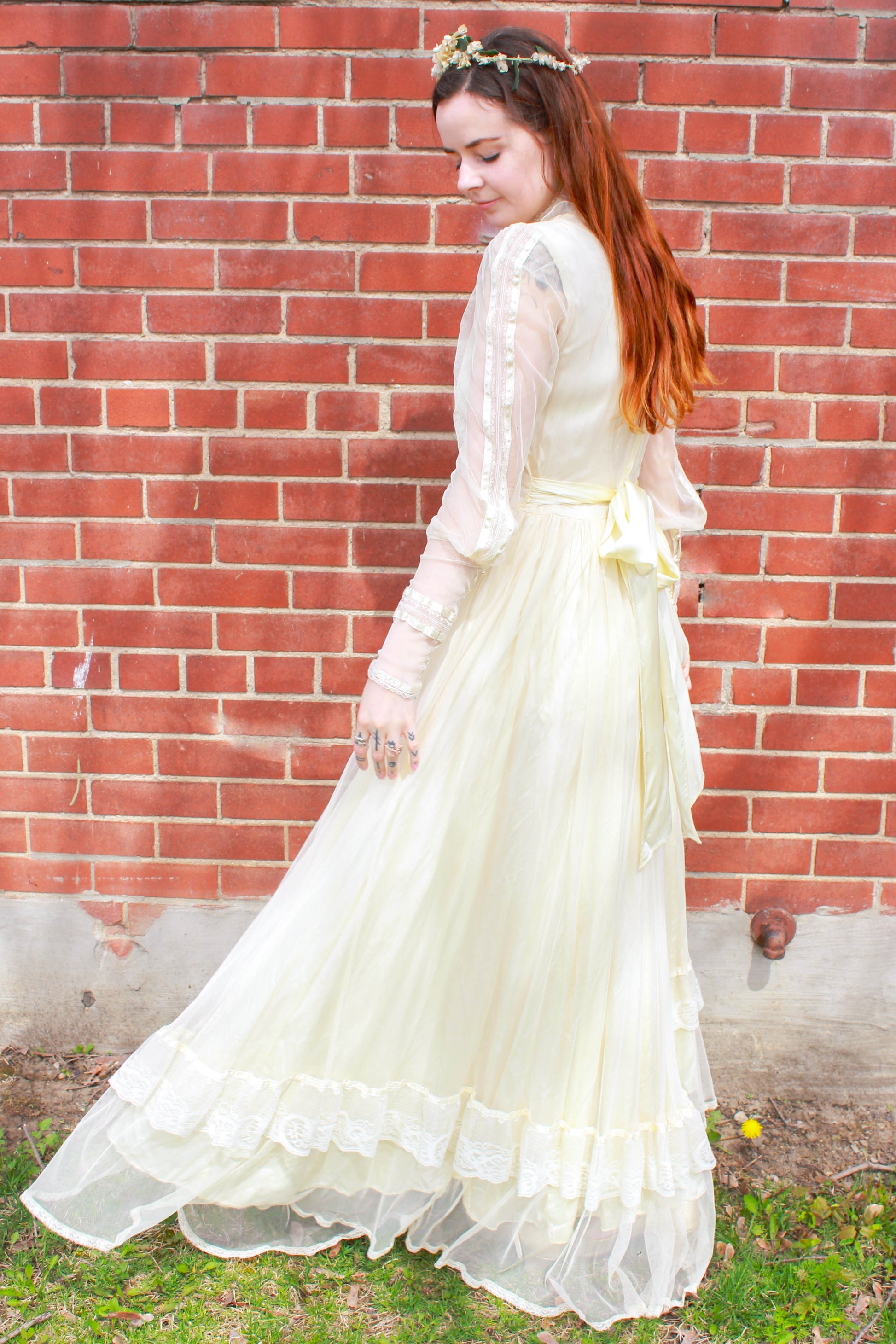 Vintage 1970s Gunne Sax Ivory Edwardian-Style Wedding Dress