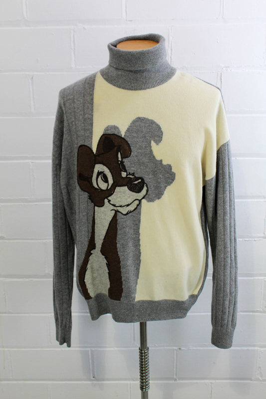 vintage iceberg history Tramp from lady and the tramp sweater, grey and cream men's wool turtleneck