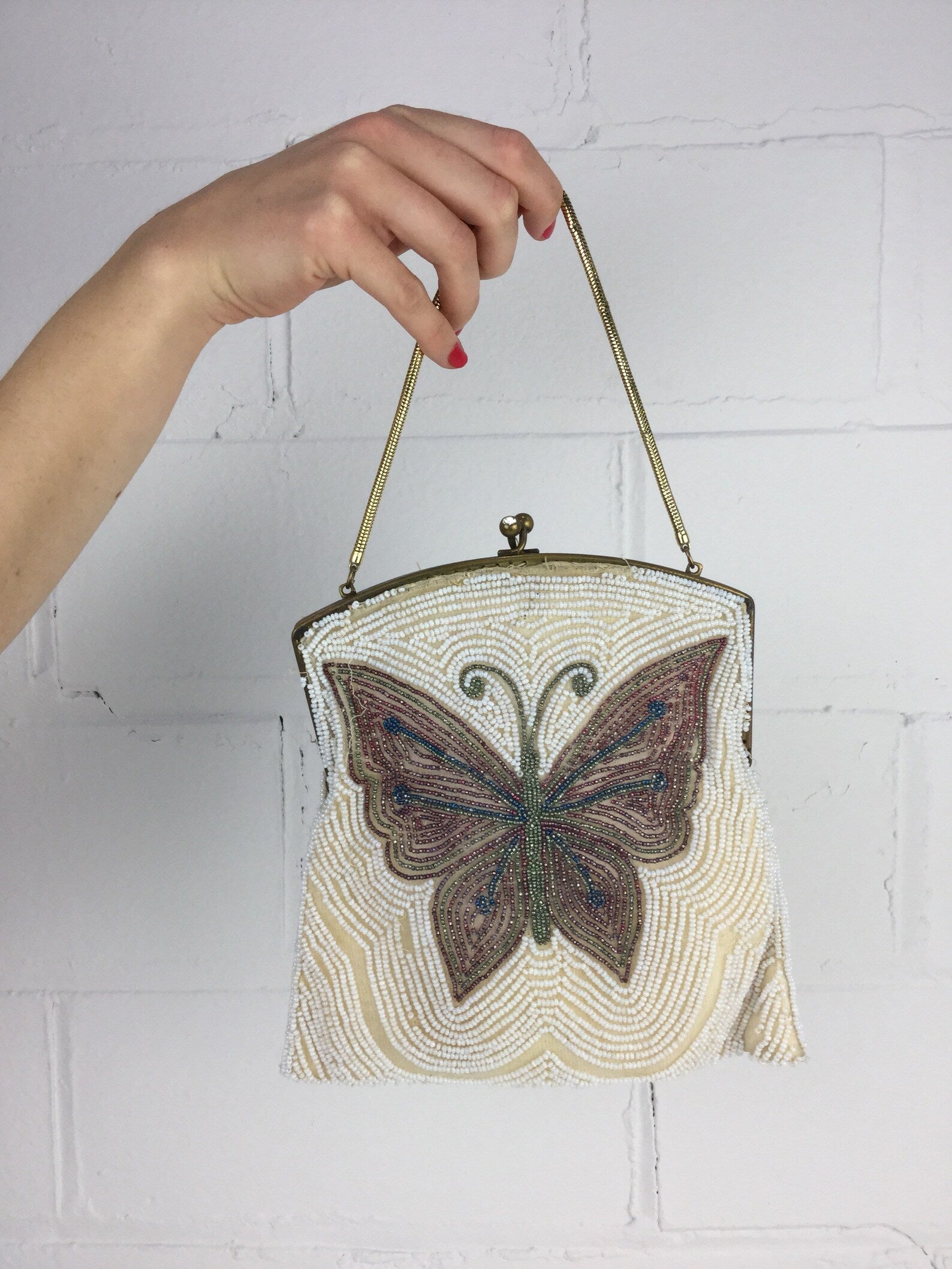 Antique Vintage 1920s 1930s Tapestry Floral Handbag Evening Bag Silk Lined