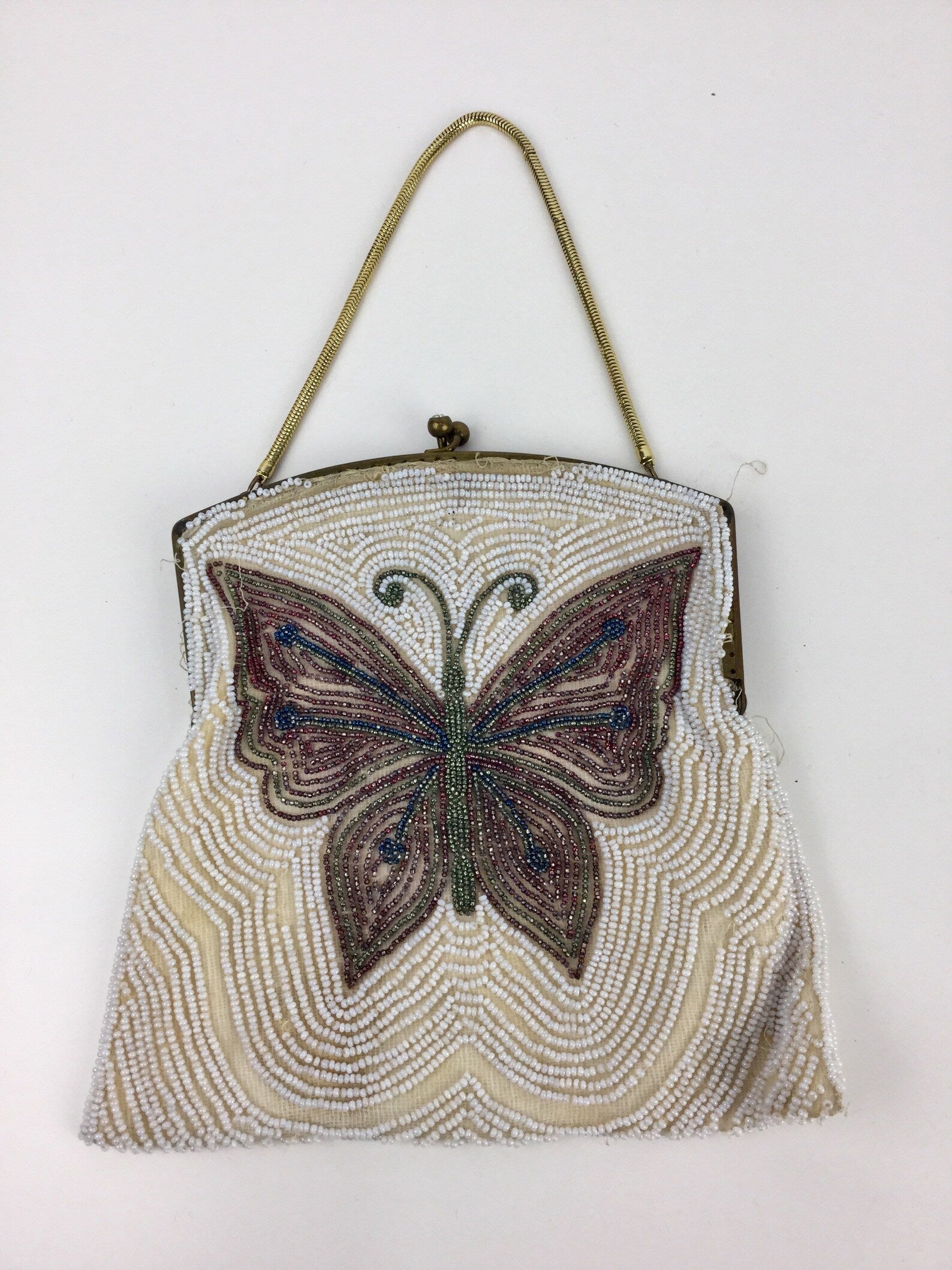 Vintage 1930s/40s Luxury Beaded Designer Purse with Butterfly Motif, Josef Belgium