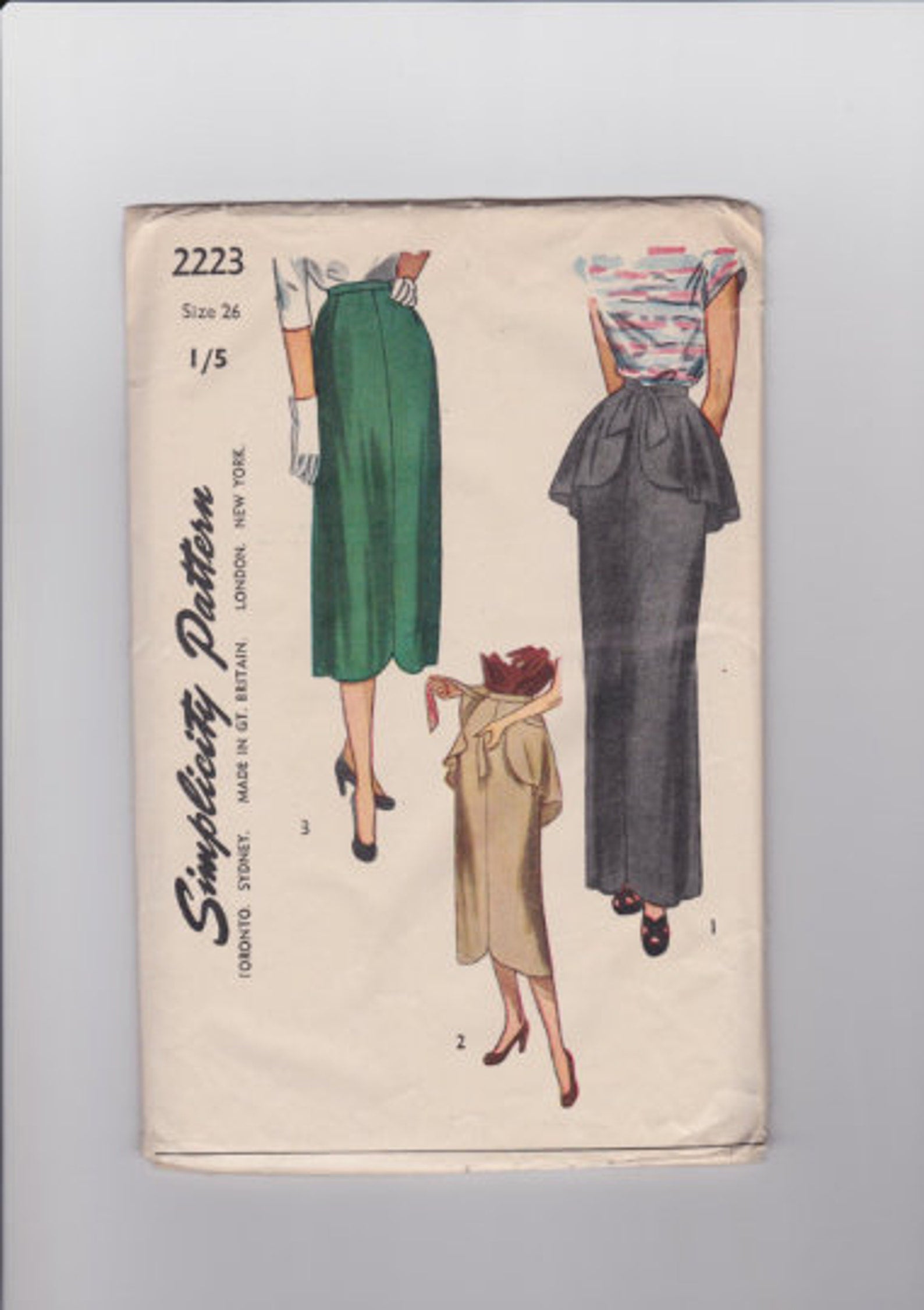Vintage 1940's Women's Skirt Pattern, Simplicity 2223, Cut/ Complete, W26"