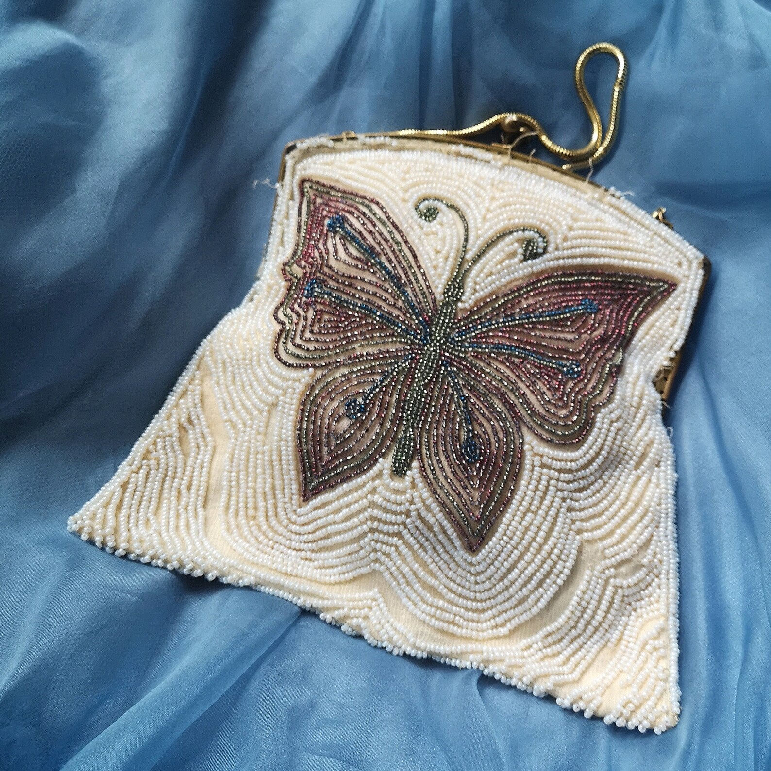 Lost in Vintage Inspired Grey Butterfly Embroidered Beaded Clutch