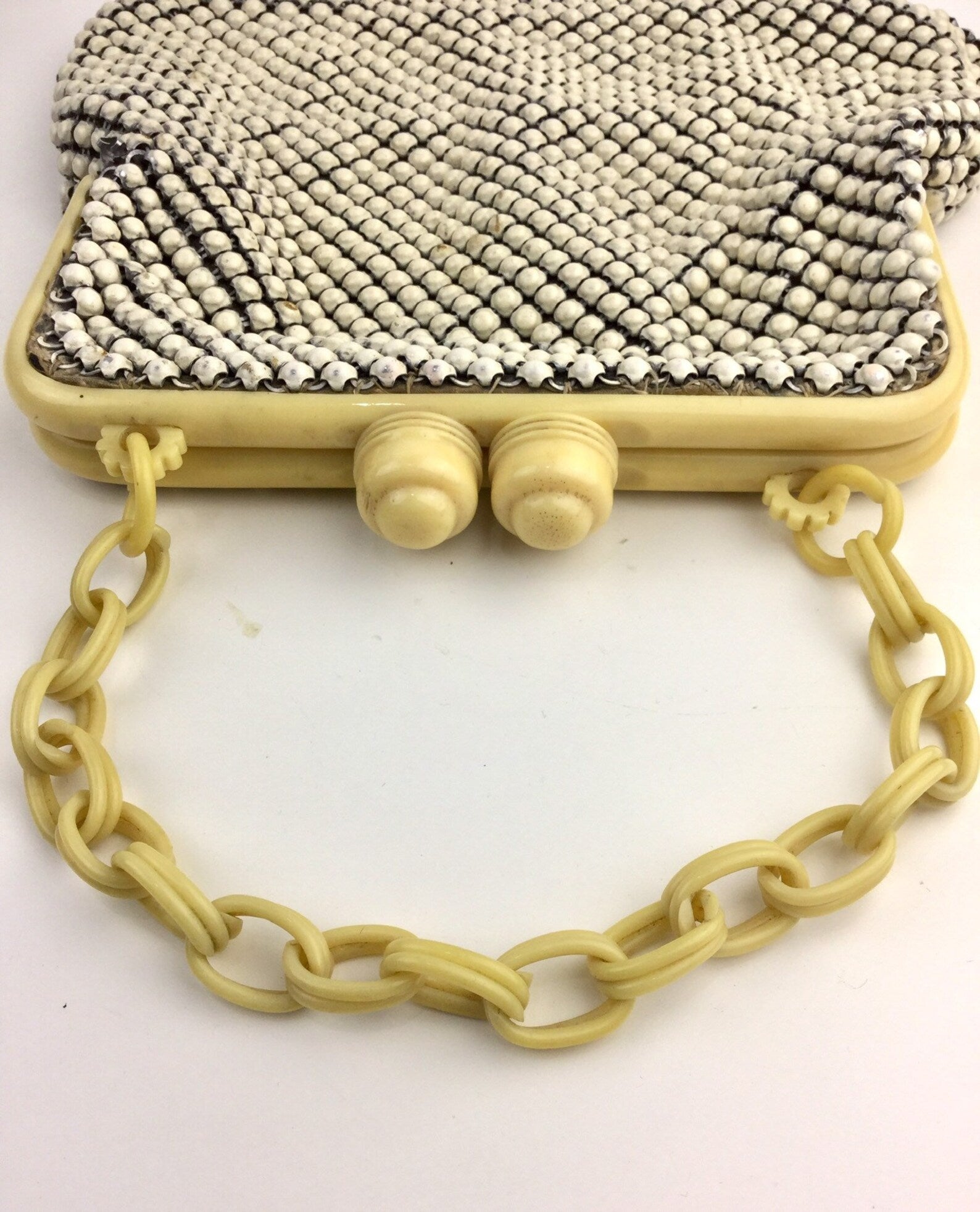 Whiting and Davis Handbag Ivory Alumesh and Celluloid Frame and