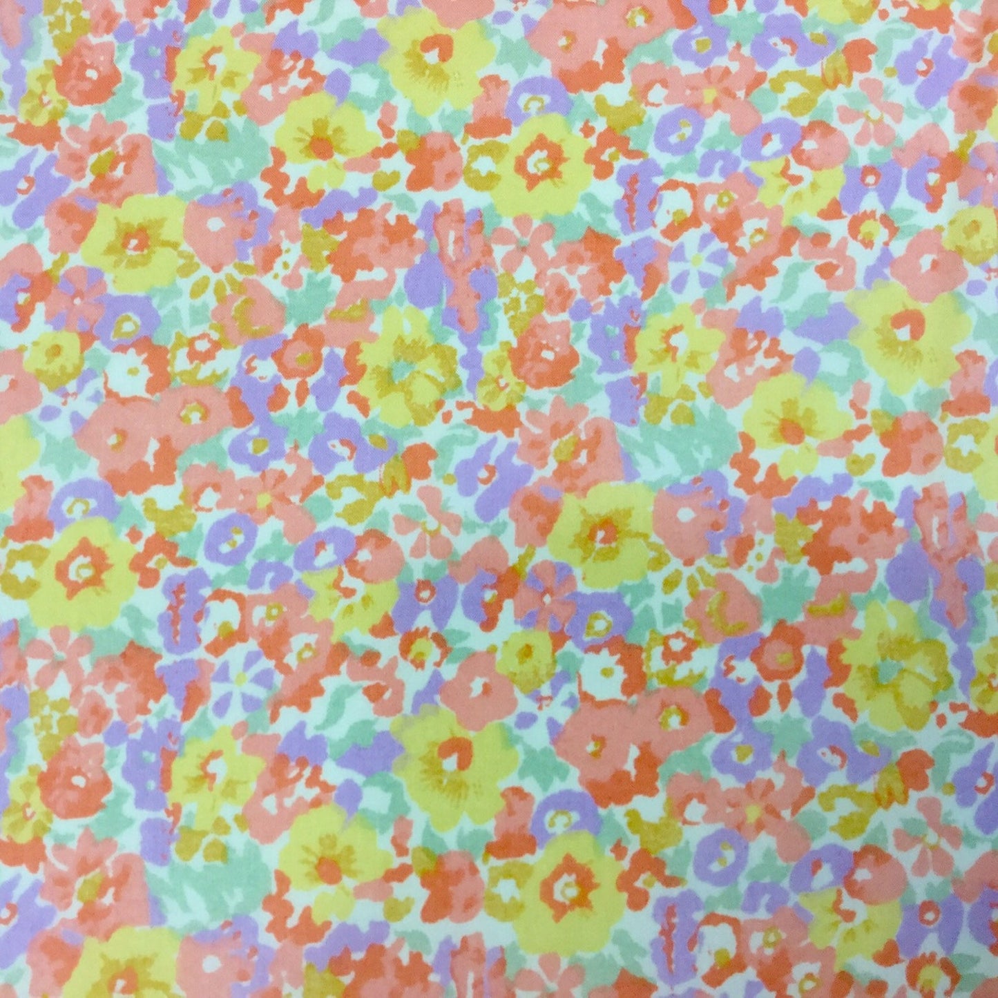 1950s 60s Cotton Floral Fabric, 3 Y 25", Sold as a Whole, Vintage Sewing Fabric, Peach Yellow Lavender Small Scale Floral Print