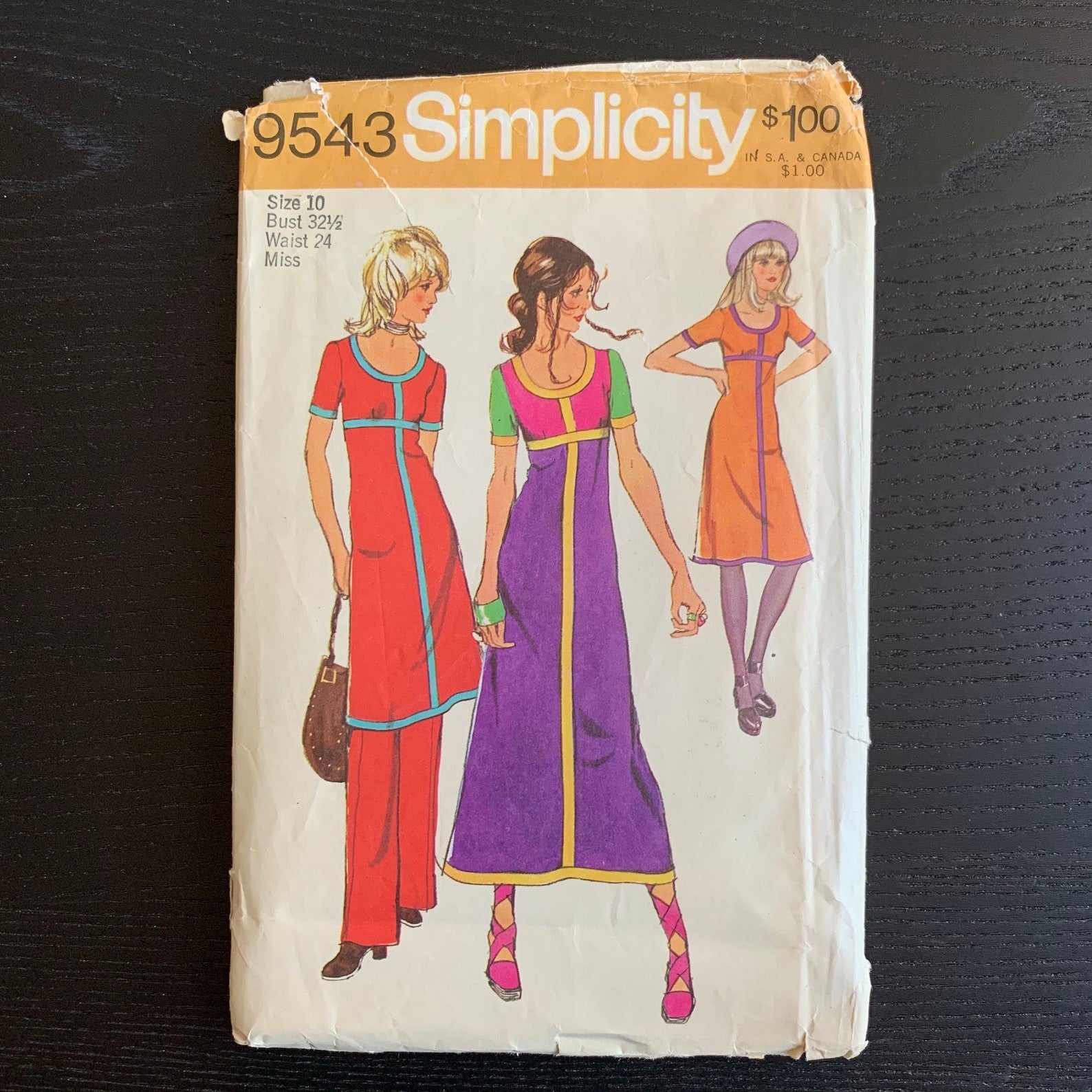 Vintage 1970s Simplicity Sewing Pattern 9543, Women's Tunic Dress & Pants, Bust 32.5", Incomplete