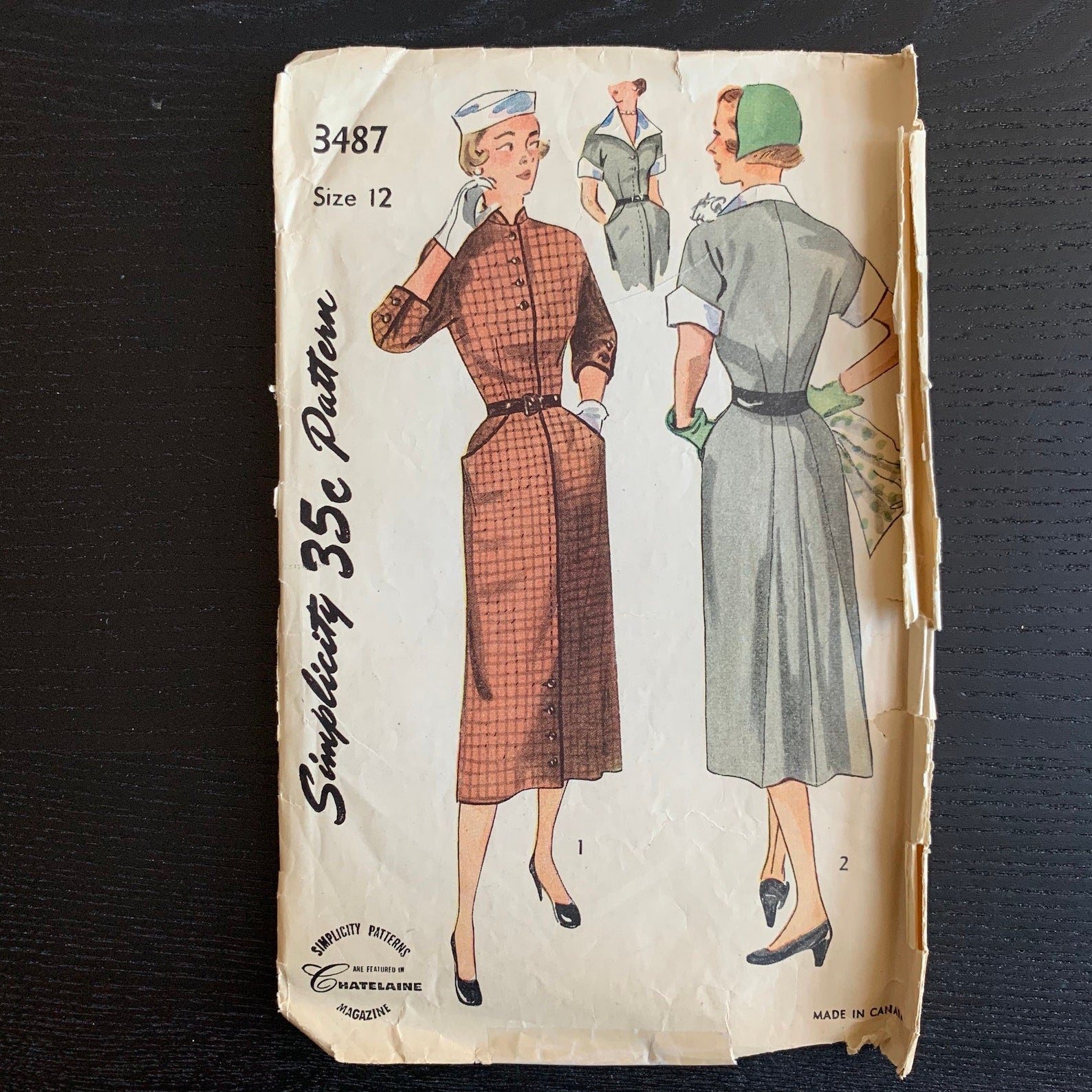 Vintage 1950s Women's Dress Sewing Pattern, Simplicity 3487, Bust 30" Waist 25", Incomplete