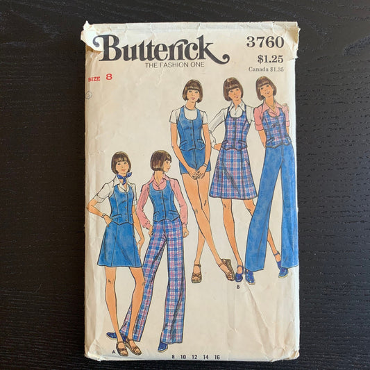 Vintage 1970s Butterick Sewing Pattern 3760, 70s Misses' Skirt/ Vest/ Flared Pants/ Shorts, Bust 31.5"