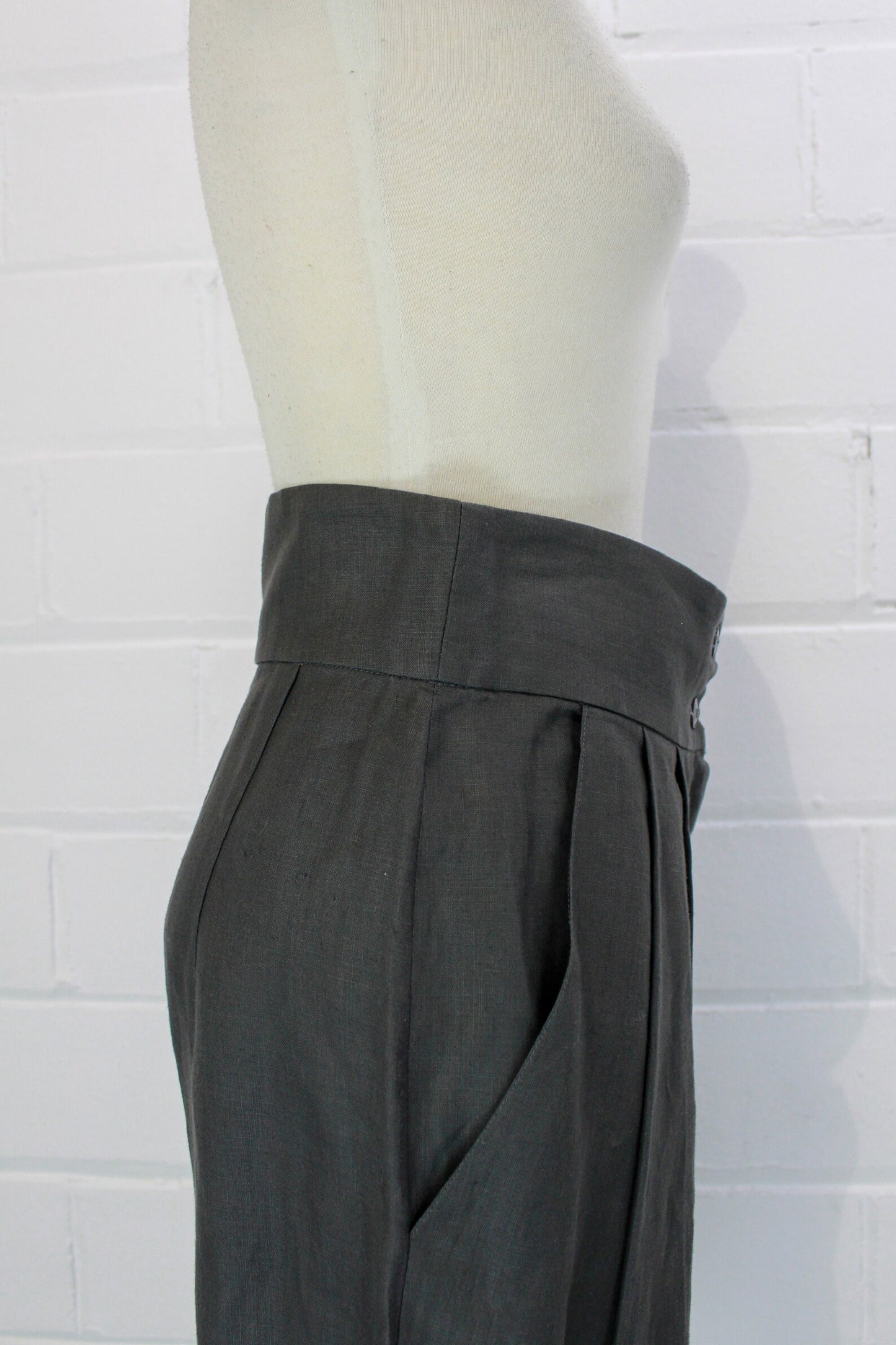 Vintage 1980s Linen Charcoal Bermuda Shorts, Dress Shorts, Business Casual Minimalist Shorts, Pleated Front, Available Sizes 27", 29"