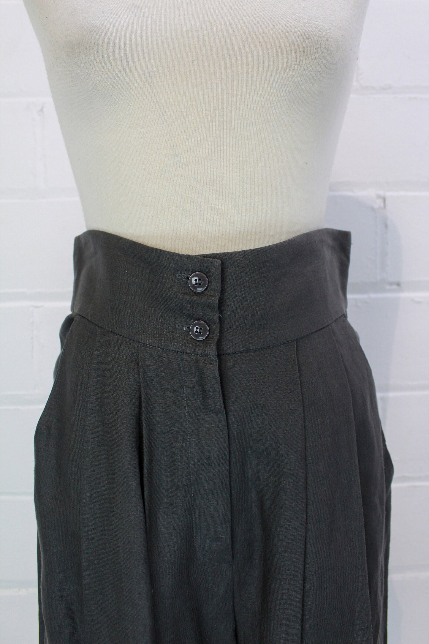 Vintage 1980s Linen Charcoal Bermuda Shorts, Dress Shorts, Business Casual Minimalist Shorts, Pleated Front, Available Sizes 27", 29"