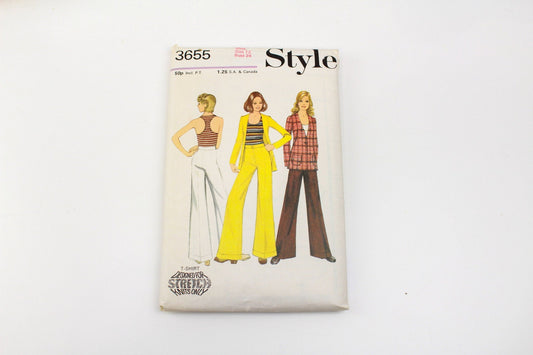 Vintage 1970s Women's Jacket/ Trousers/ T-shirt Sewing Pattern, Style 3655, Wide Leg Pants Pattern, Uncut/ Complete, Bust 34"