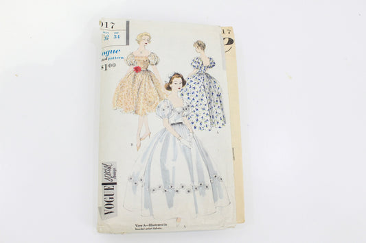 Vintage 1950s Women's Gown & Petticoat Sewing Pattern, Vogue 4017, Bust 32"