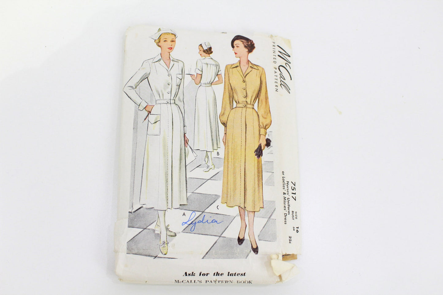 Vintage 1940s Nurses' Uniform Sewing Pattern, McCall 7517, B34 Vintage 1940s Nurses' Uniform Sewing Pattern, McCall 7517, B34