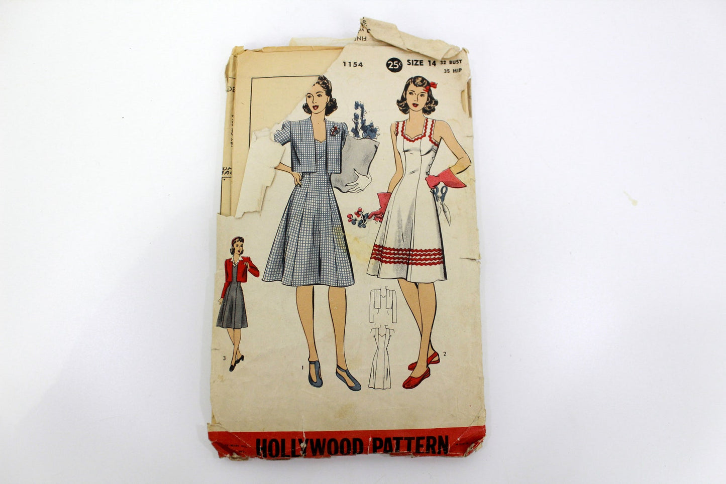 Vintage 1940s Women's Jumper and Bolero Sewing Pattern, Hollywood Pattern Company 1154, Complete, Bust 32"
