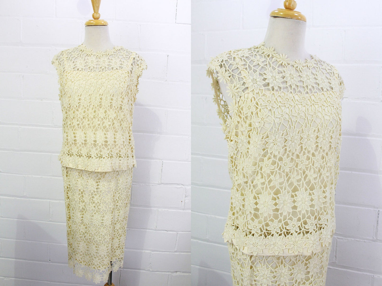 Vintage 60s cream lace 2 piece dress. Ian Drummond Vintage. 