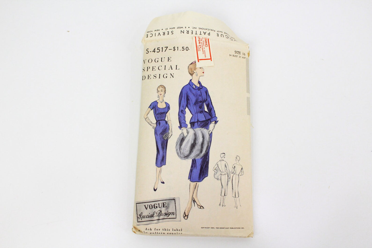 Vintage 1950s Dress & Jacket Sewing Pattern, Vogue Special Design S-4517, Vogue Label Included, Complete