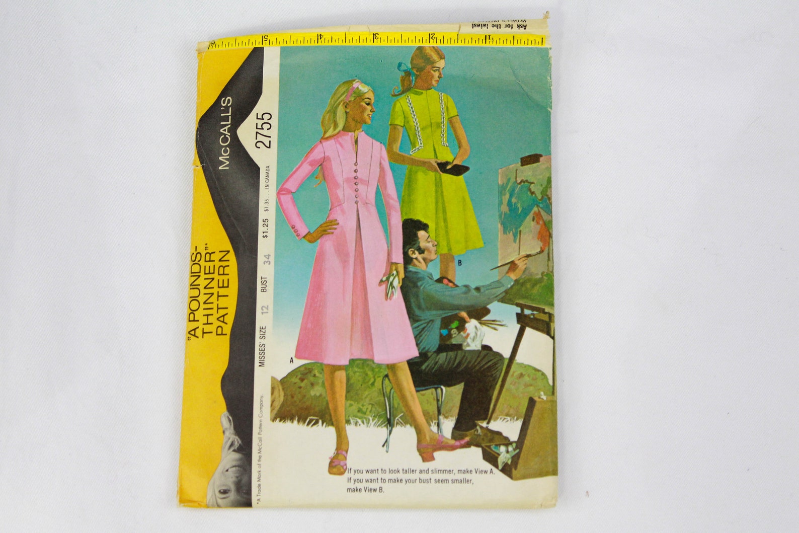 1970s Women's Dress Sewing Pattern McCall's 2755, Vintage Sewing Pattern. Complete, Bust 34