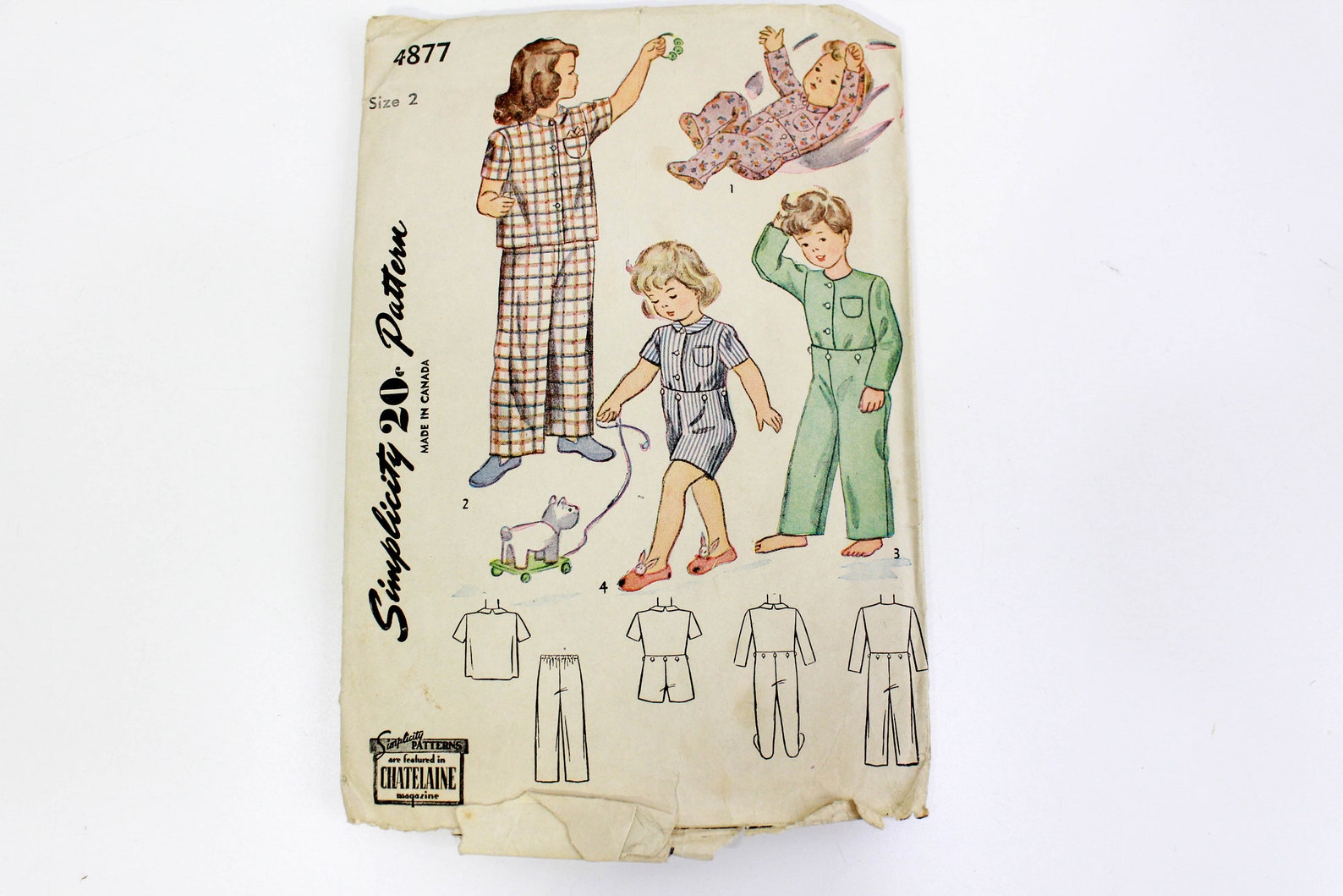 Vintage 1940s Child's Pyjamas Sewing Pattern, Simplicity 4877, Complete