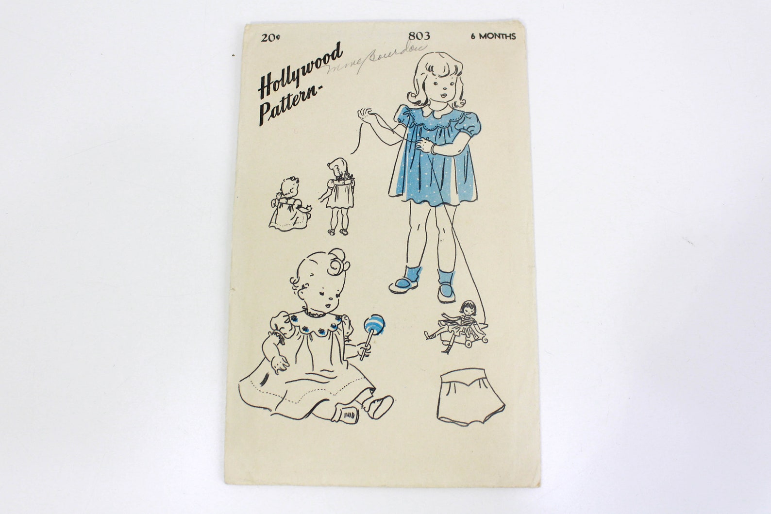 Vintage 1930s Child's Dress and Panties Sewing Pattern, Hollywood Pattern 803, Complete