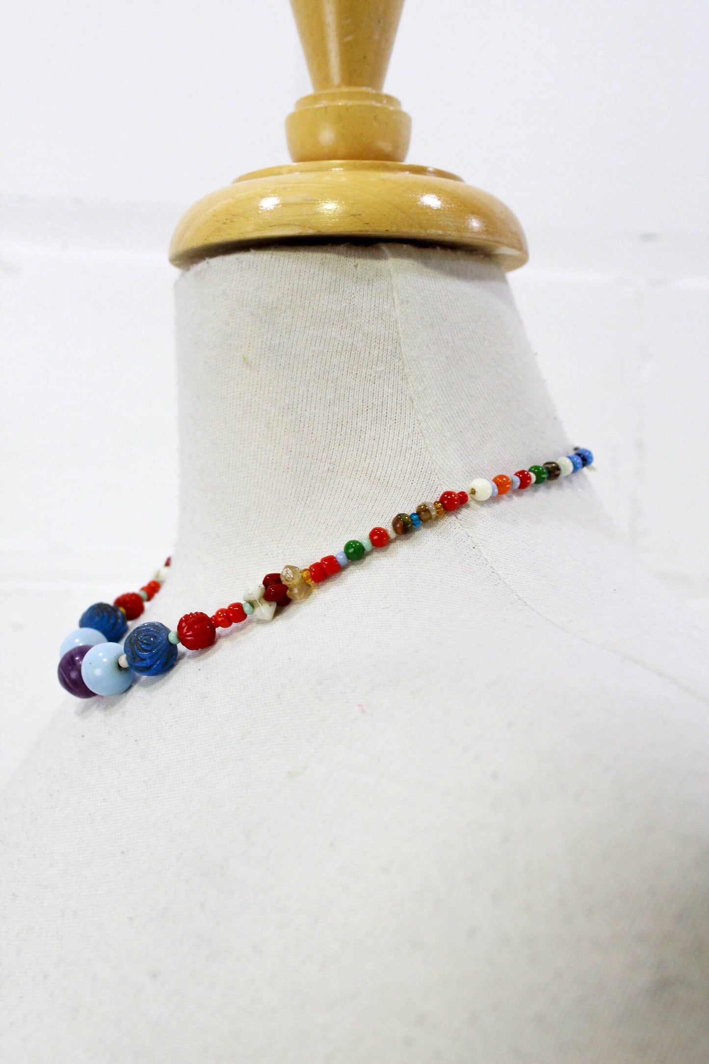 1930s Necklace, Art Deco Czech Glass Beaded Necklace, Multicolor and Multi Size Beads, Art Deco 30s Antique Necklace