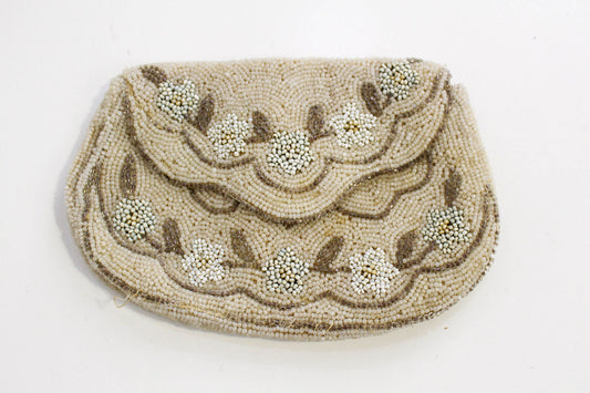 1930s Beaded Dance Purse, Daisy Motif, Antique 30s Evening Purse, Made in France