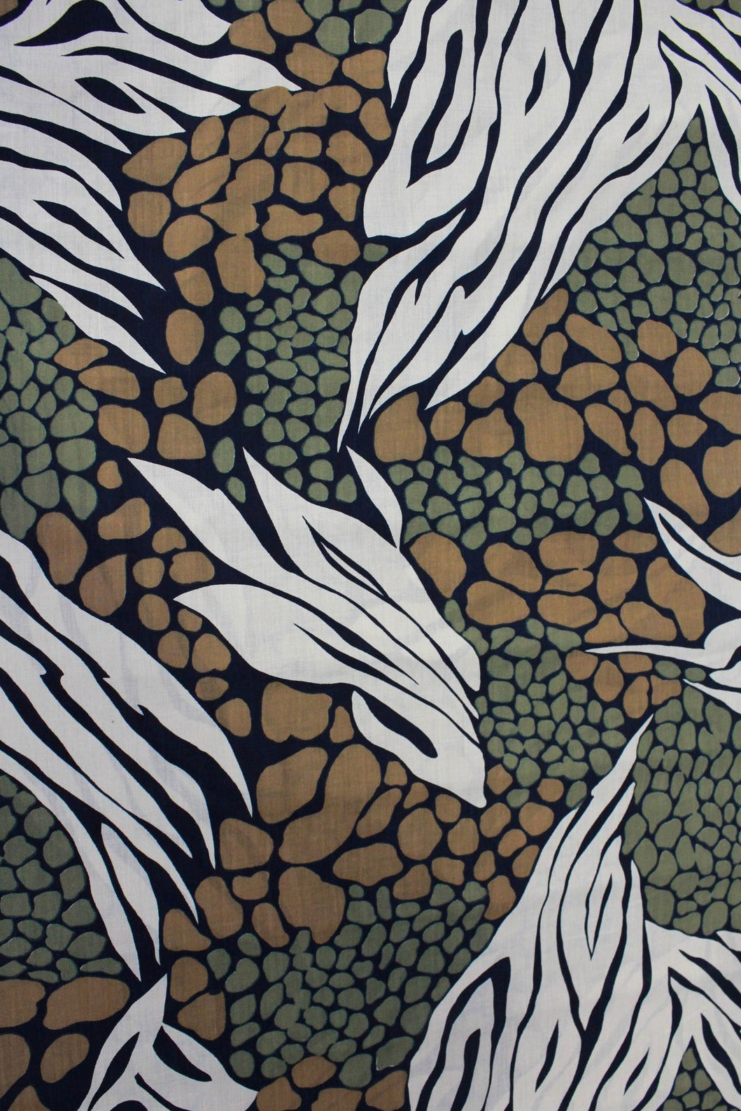 1970s Abstract Print Cotton Fabric, Earth Tones Organic Shape Printed Sewing Fabric, 3.9 Yards, Vintage 70s Sewing Fabric
